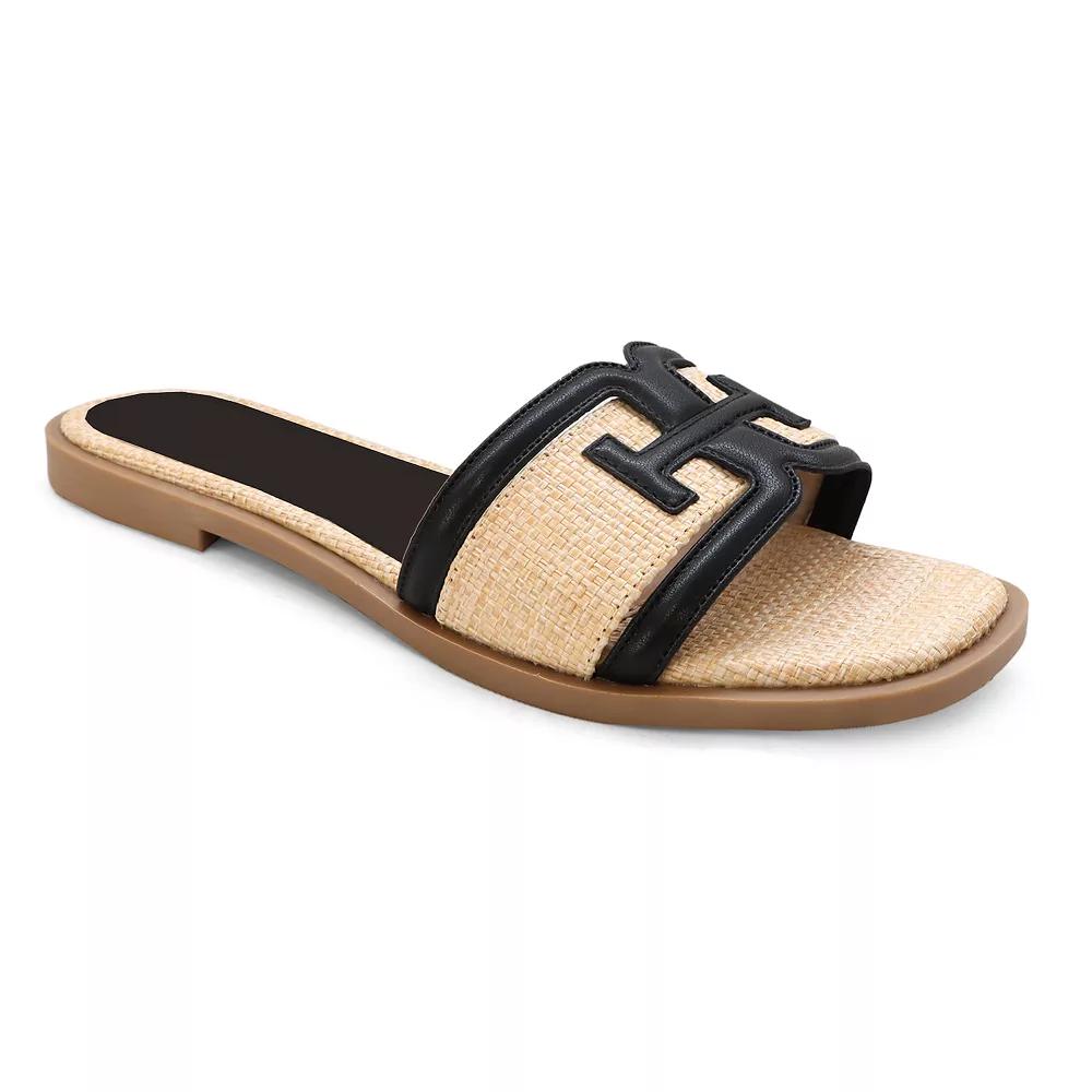 Yoki Slide Raffia H-Band Upper Women's Sandals, Size: 7.5 Medium, Black Product Image