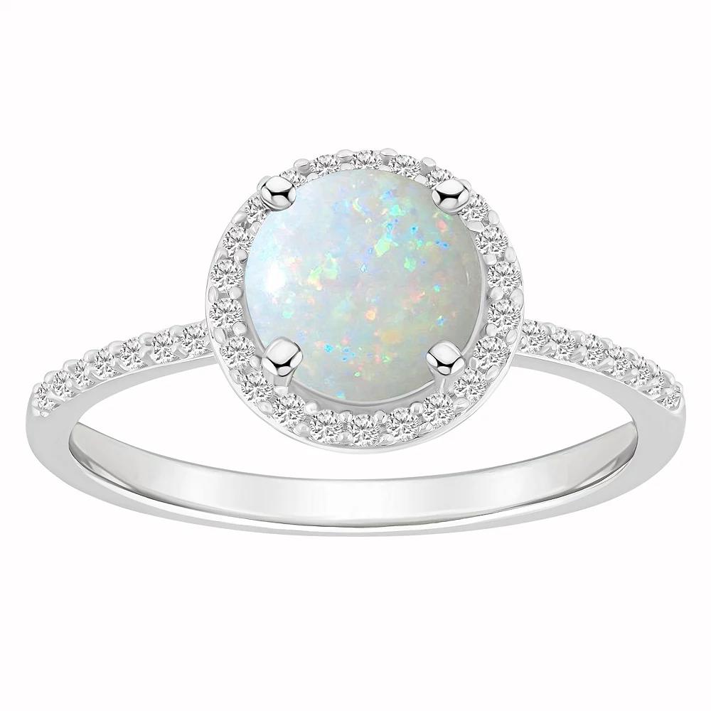 Celebration Gems 10k White Gold Round Lab-Created Gemstone Halo Ring, Women's,  Product Image