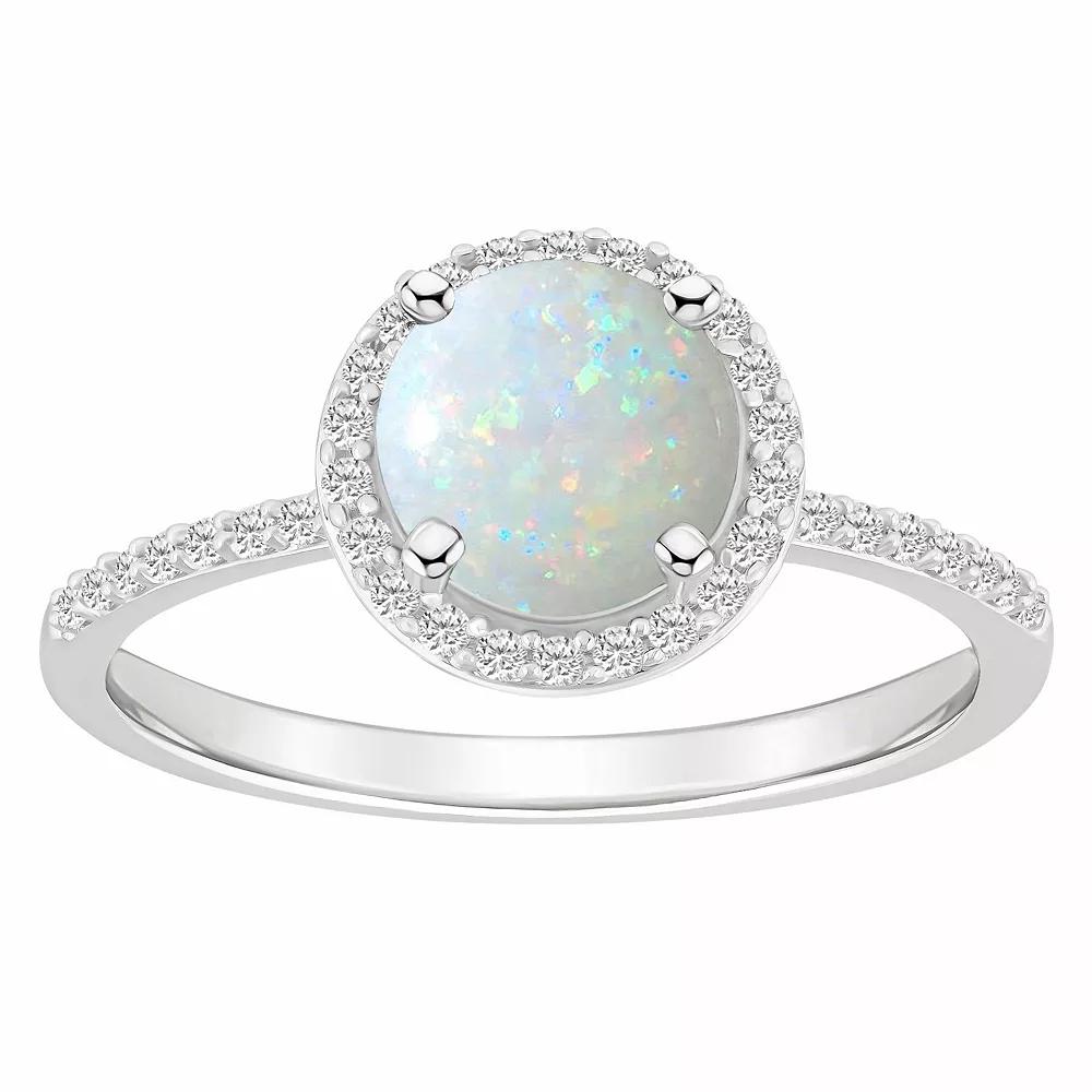Celebration Gems 10k White Gold Round Lab-Created Gemstone Halo Ring, Women's,  Product Image
