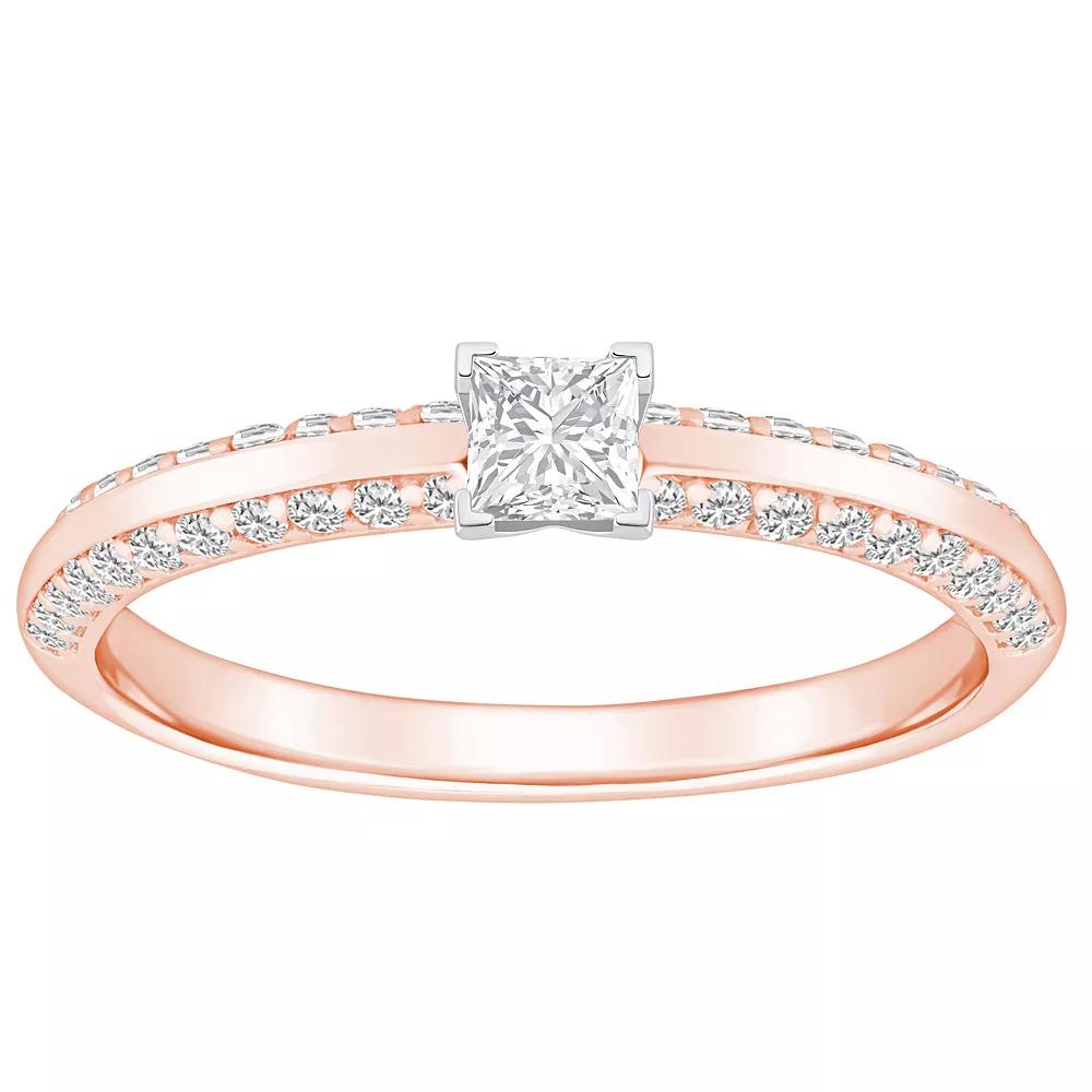 Alyson Layne 14k Gold 3/5 Carat T.W. Diamond Princess Cut Pave & Polished Band Engagement Ring, Women's, Size: 6, 14k White Gold Product Image