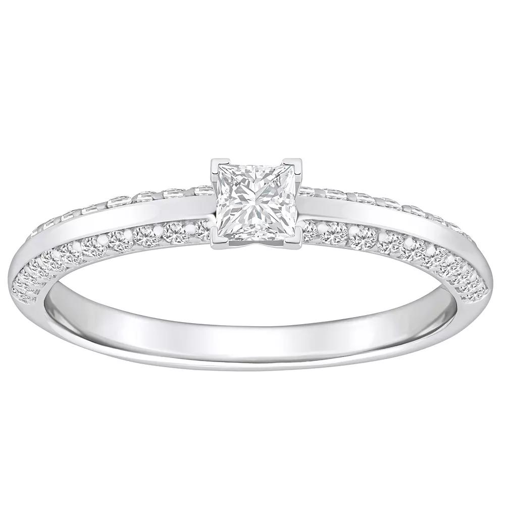 Alyson Layne 14k Gold 3/5 Carat T.W. Diamond Princess Cut Pave & Polished Band Engagement Ring, Women's, Size: 6, 14k White Gold Product Image