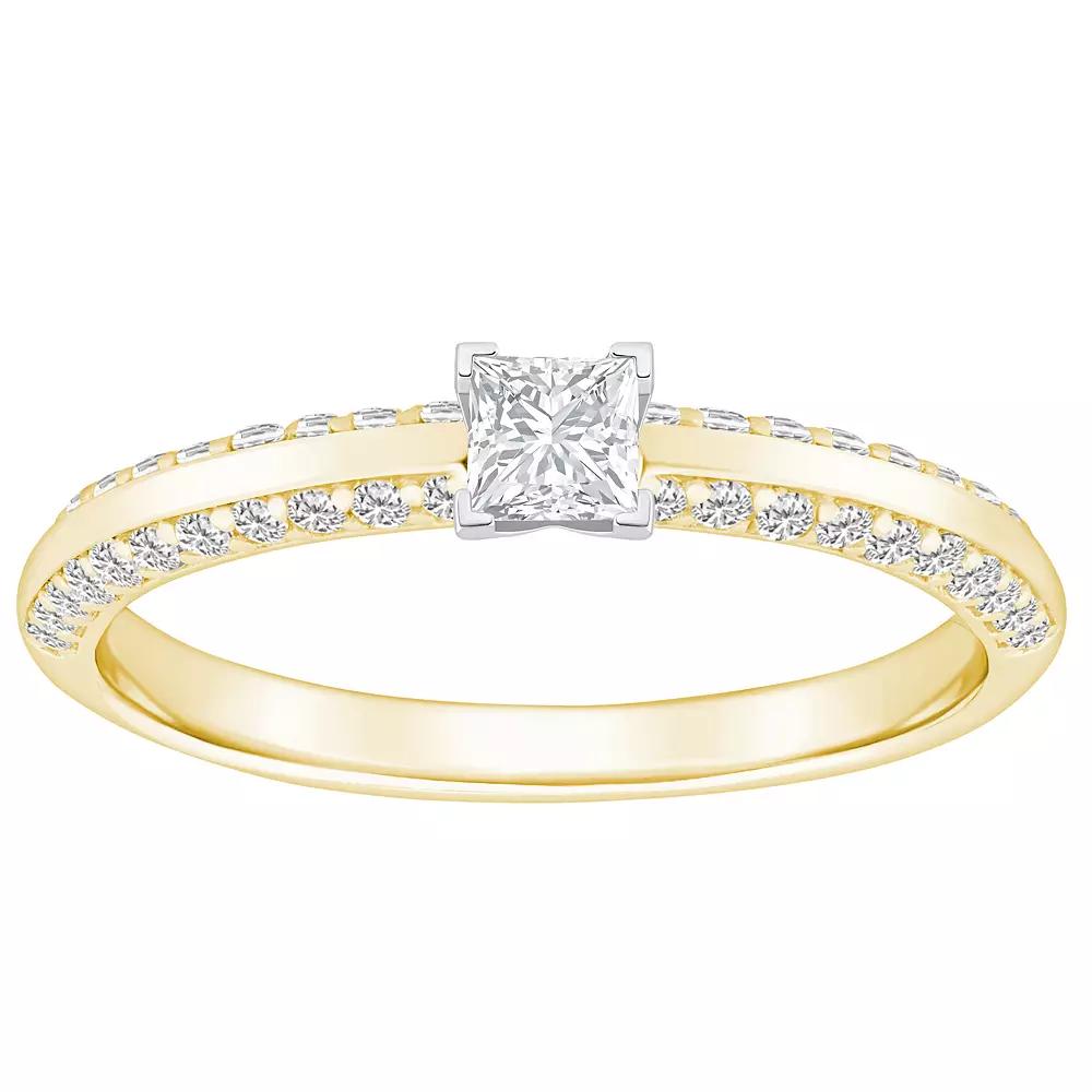 Alyson Layne 14k Gold 3/5 Carat T.W. Diamond Princess Cut Pave & Polished Band Engagement Ring, Women's, Size: 6, 14k White Gold Product Image