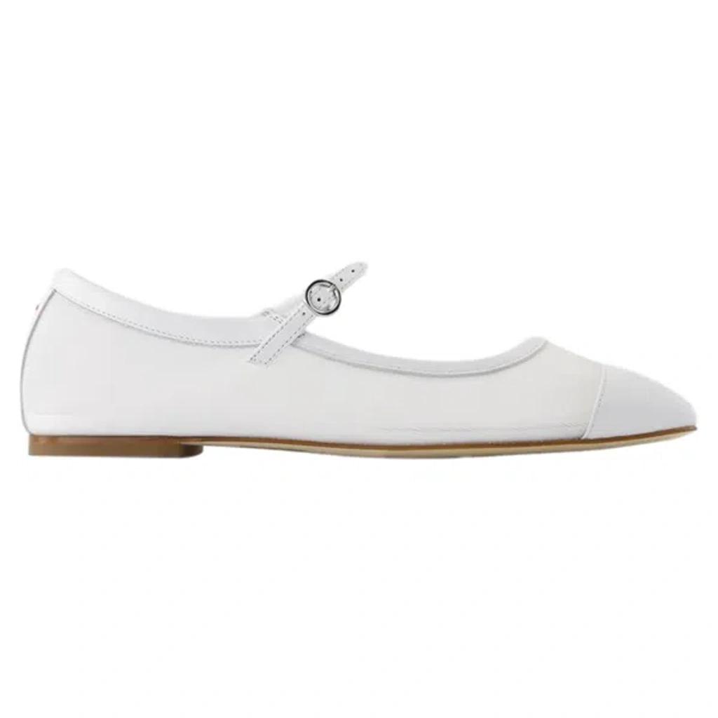 AEYDE Round Toe Ballerina Shoes With Contrast Piping In White Product Image