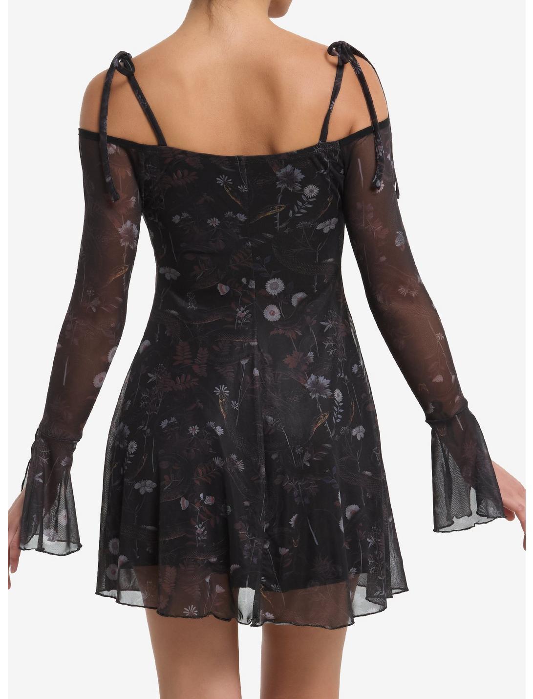 Cosmic Aura Snake Dark Floral Bell Sleeve Dress Product Image