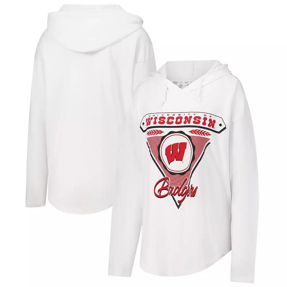 Women's Pressbox White Wisconsin Badgers San Bruno Hoodie Long Sleeve T-Shirt,  Product Image