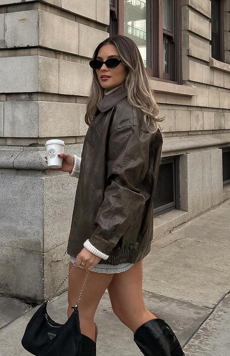 Abbi PU Vintage Brown Bomber Jacket Girls Product Image