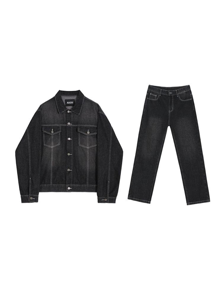 RT No. 11429 BLACK DENIM JK & BOTTOM JEANS Product Image