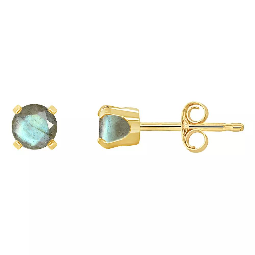 Celebration Gems 14k Gold 4mm Round Stabilized Turquoise Stud Earrings, Women's Product Image