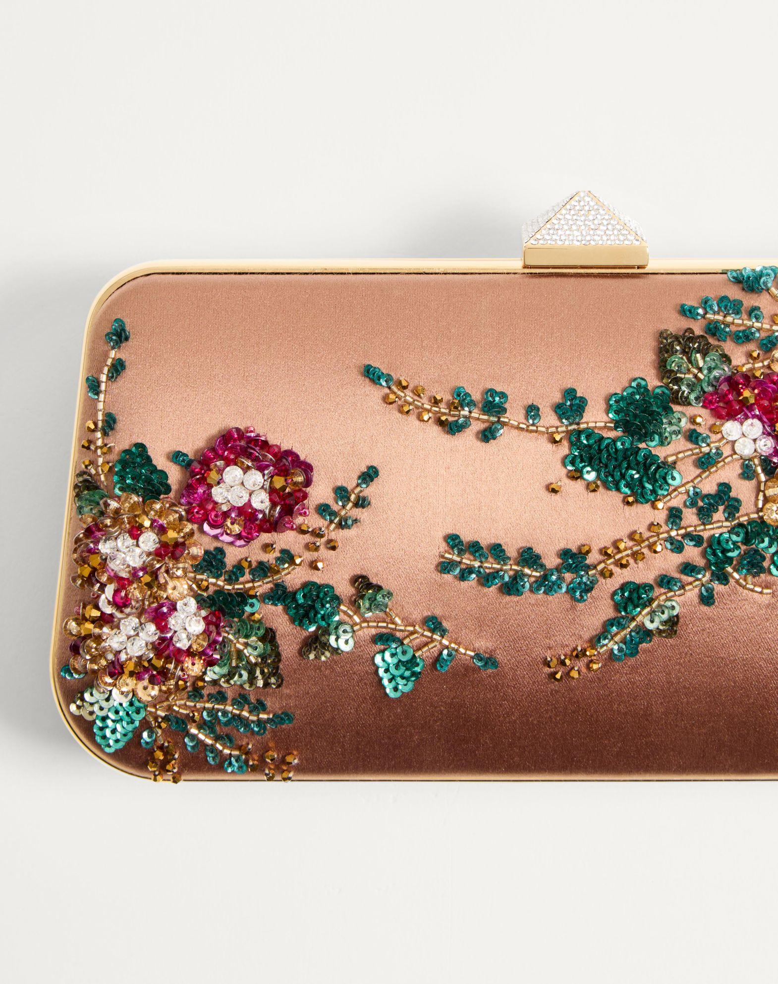 Carry Secrets Satin Minaudiere With Floral Embroidery Product Image