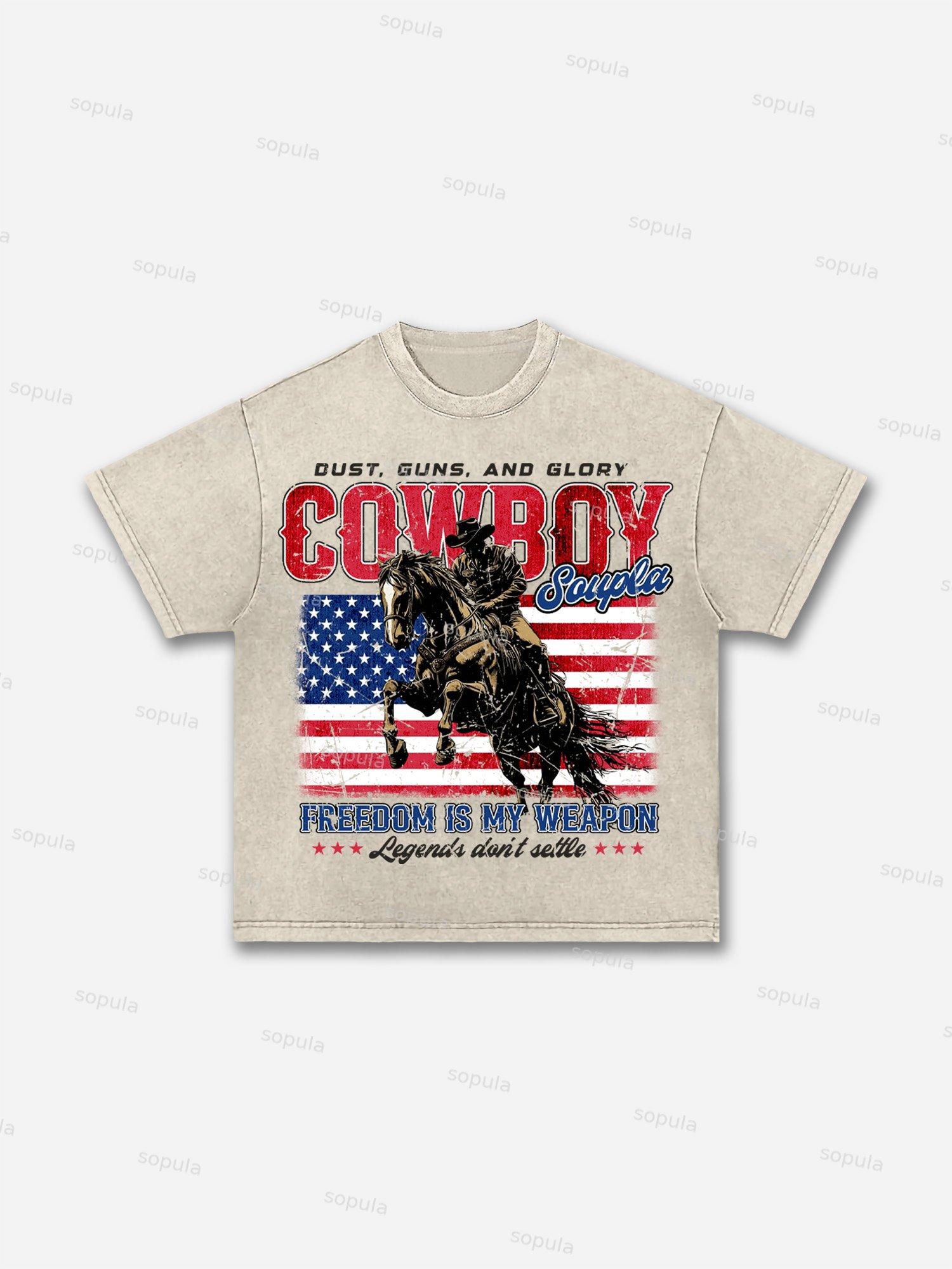 Vintage Independence Day Cowboy Graphic Acid Wash T-shirt Product Image