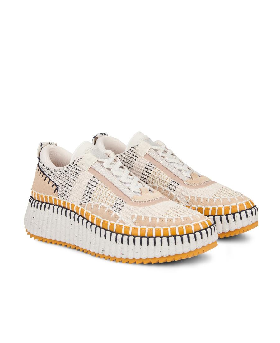 CHLOÉ Nama Embroidered Suede And Recycled-mesh Sneakers In Biscotti Beige Product Image