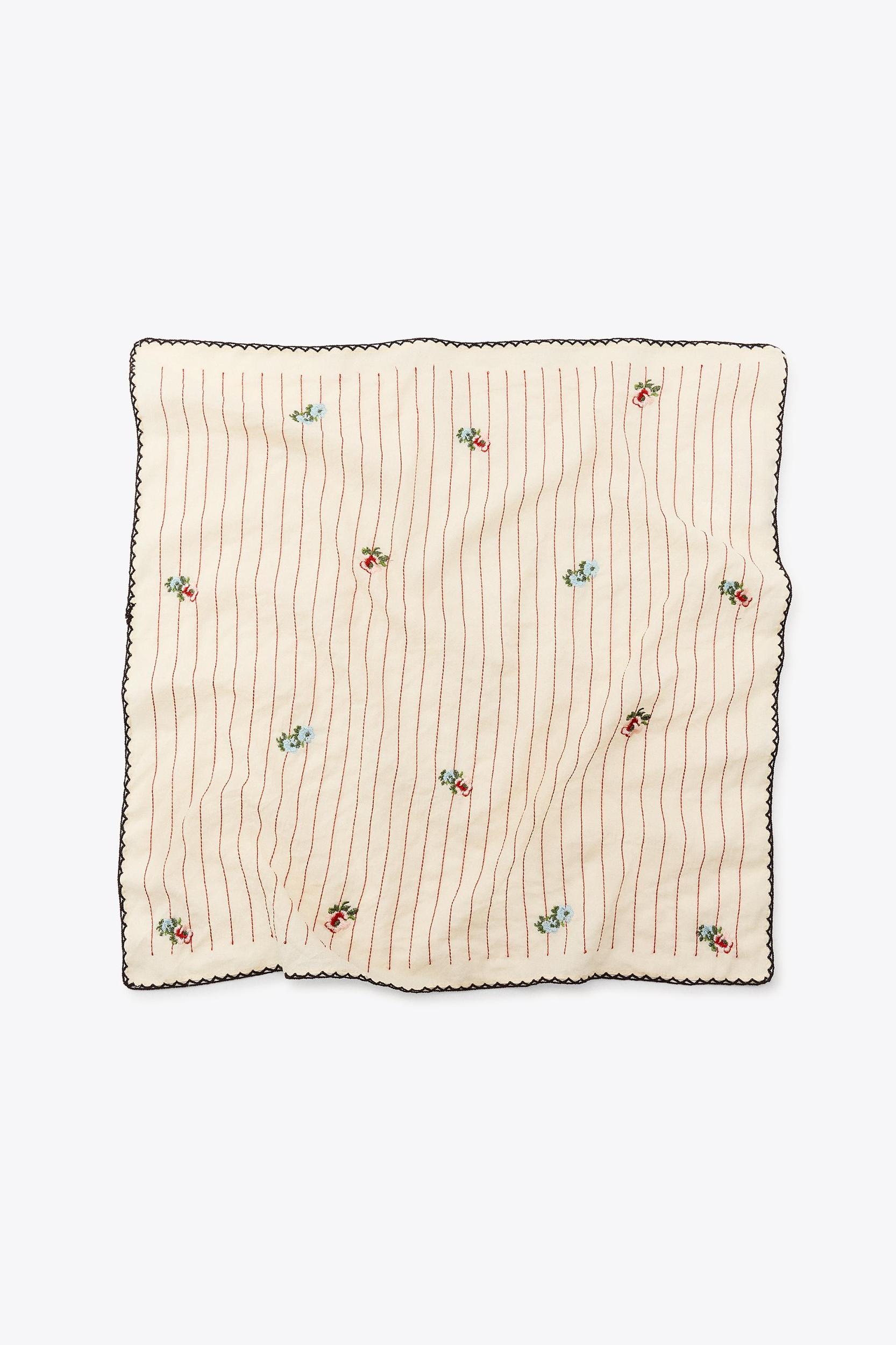 STRIPED SCARF WITH EMBROIDERED FLOWERS Product Image