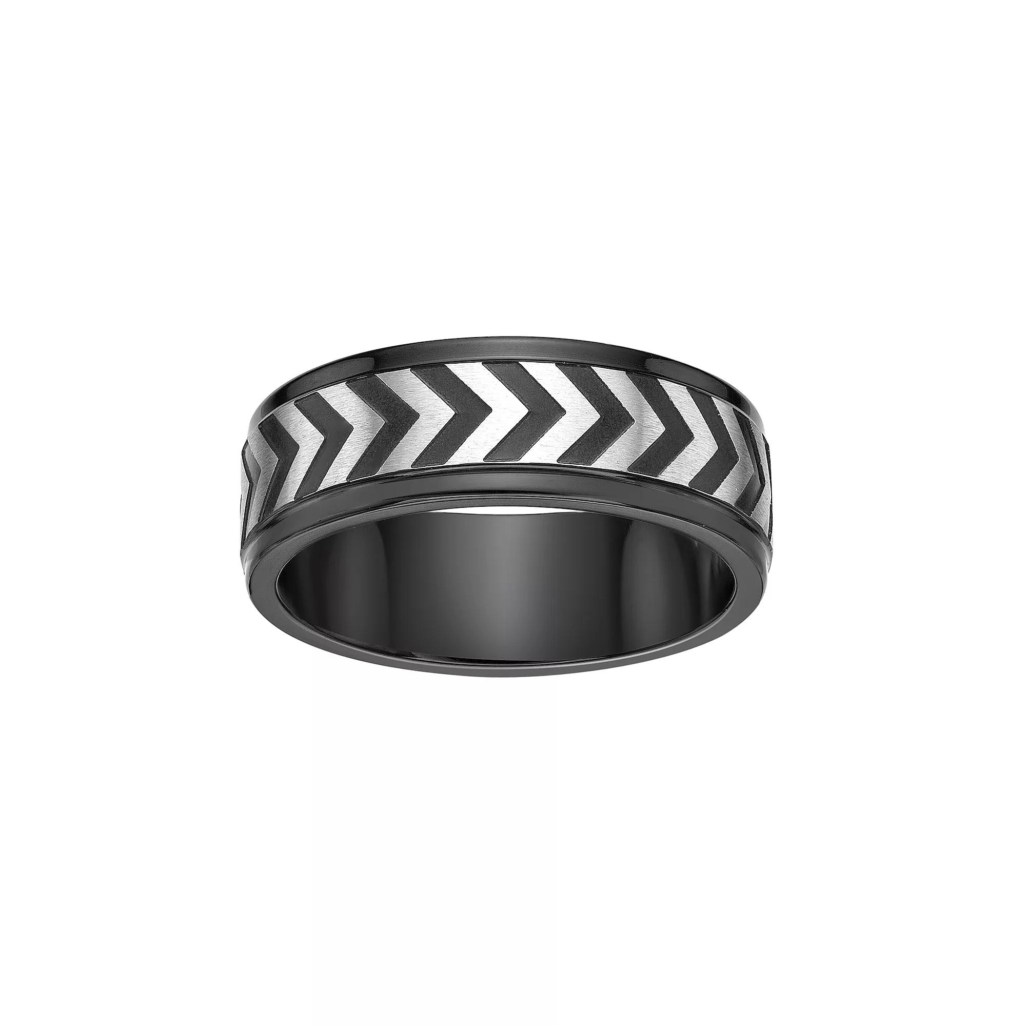 LYNX Men's Stainless Steel Chevron Ring, Size: 8 Product Image