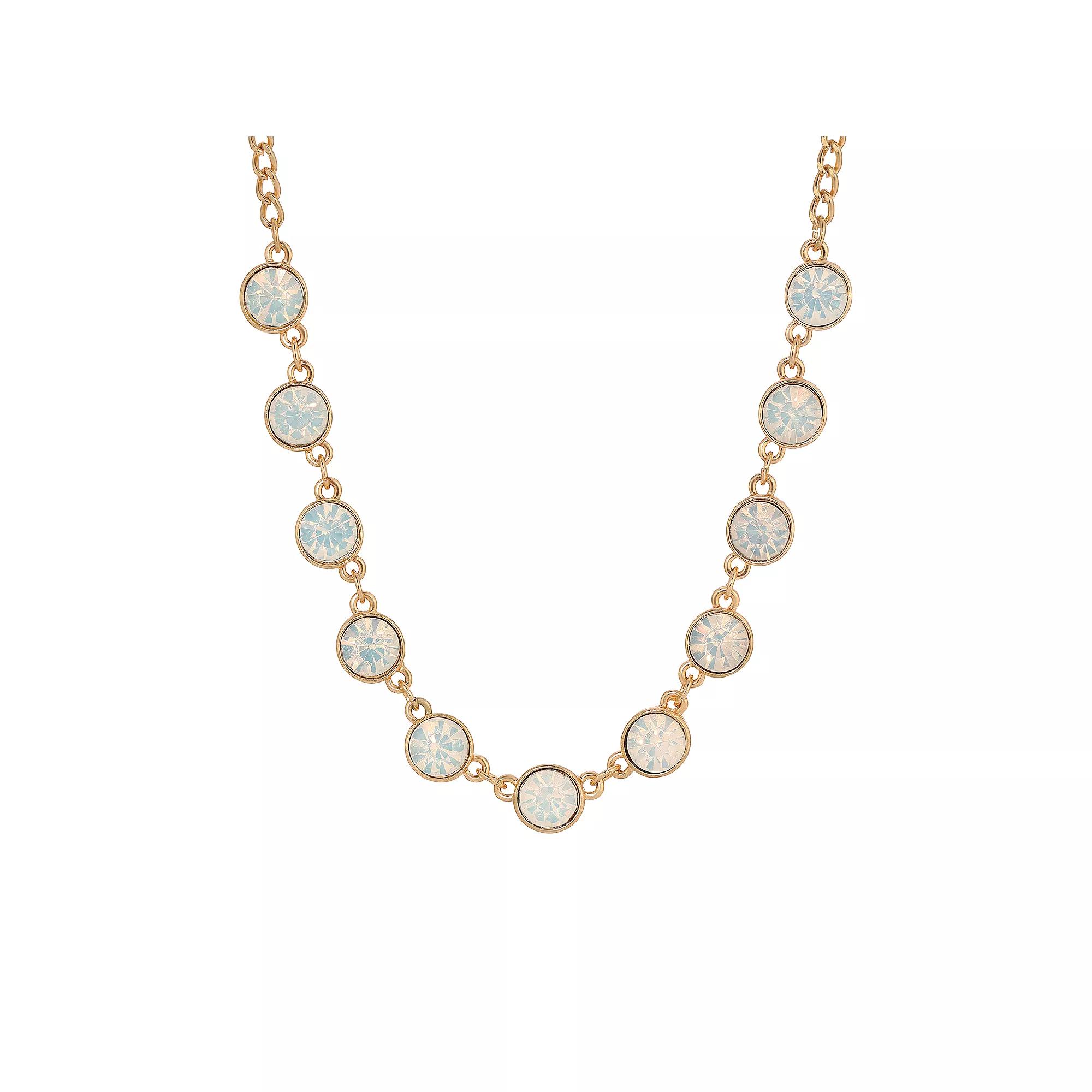 1928 Gold Tone White Opal Color Glass Strand Necklace, Women's Product Image