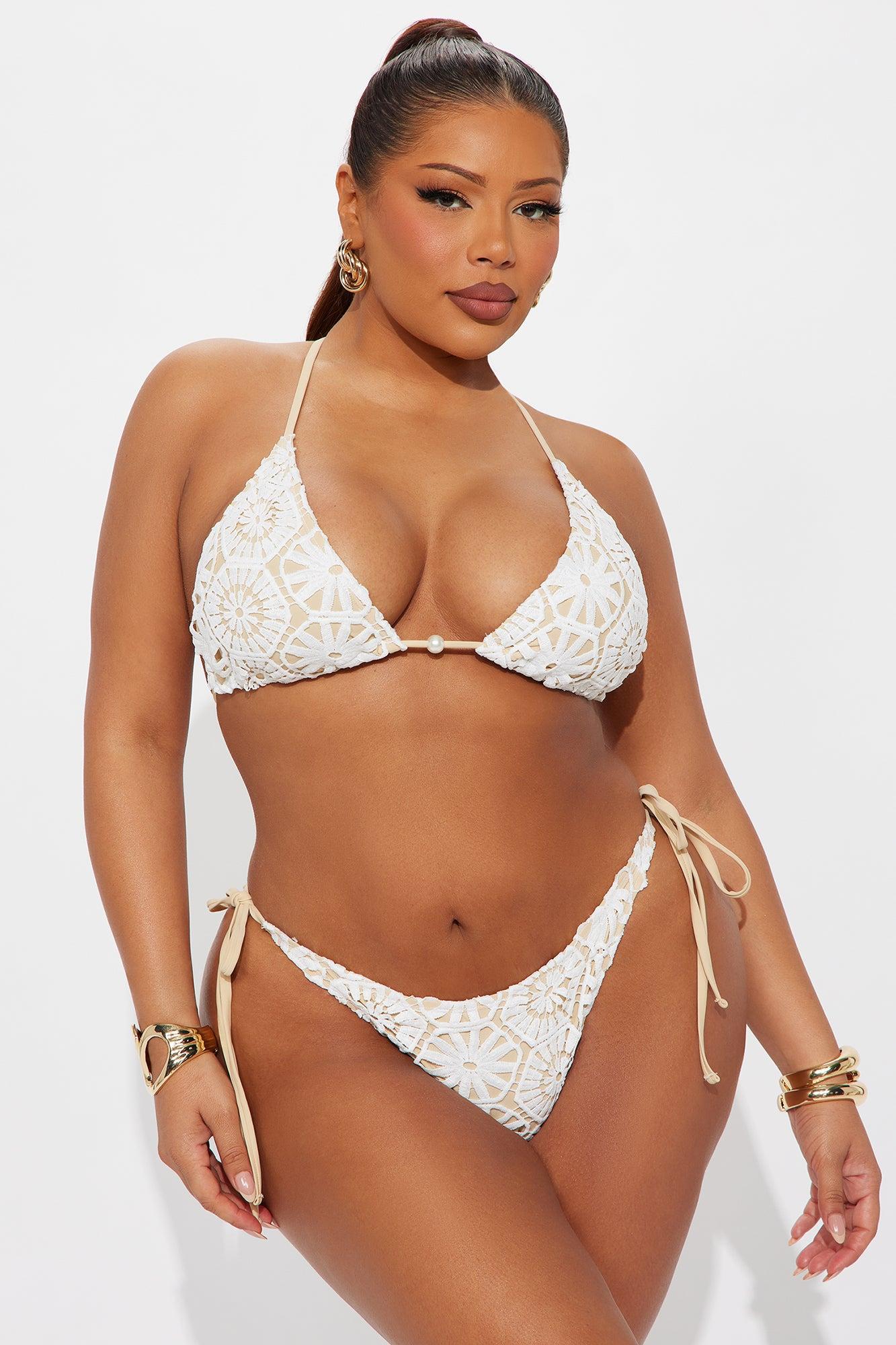 Very Demure Lace Crochet 3 Piece Bikini & Maxi Skirt Set - Ivory Product Image