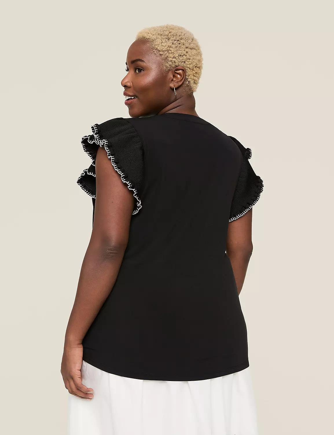 Ruffle Sweater-Sleeve Scoop-Neck Top Product Image