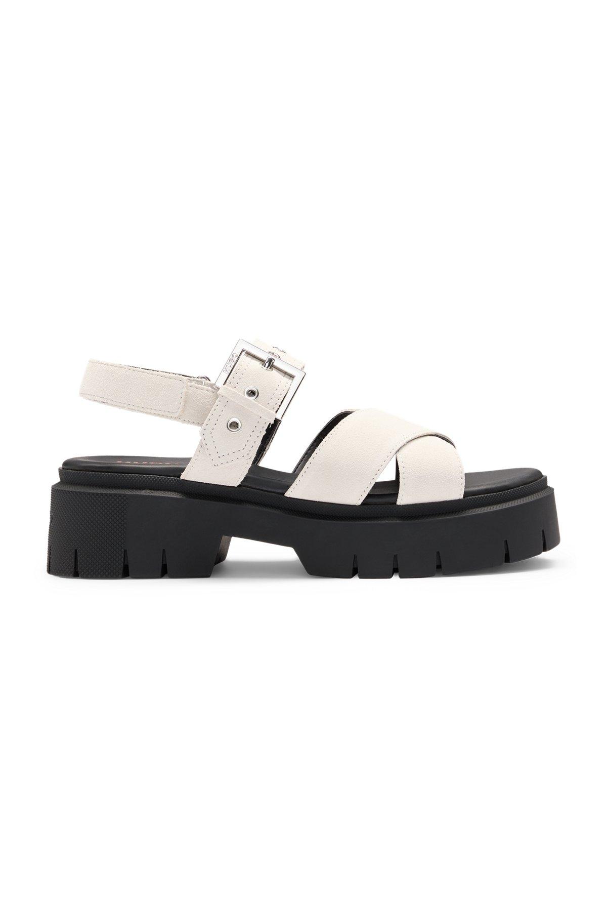 Suede sandals with buckled strap and chunky sole Product Image