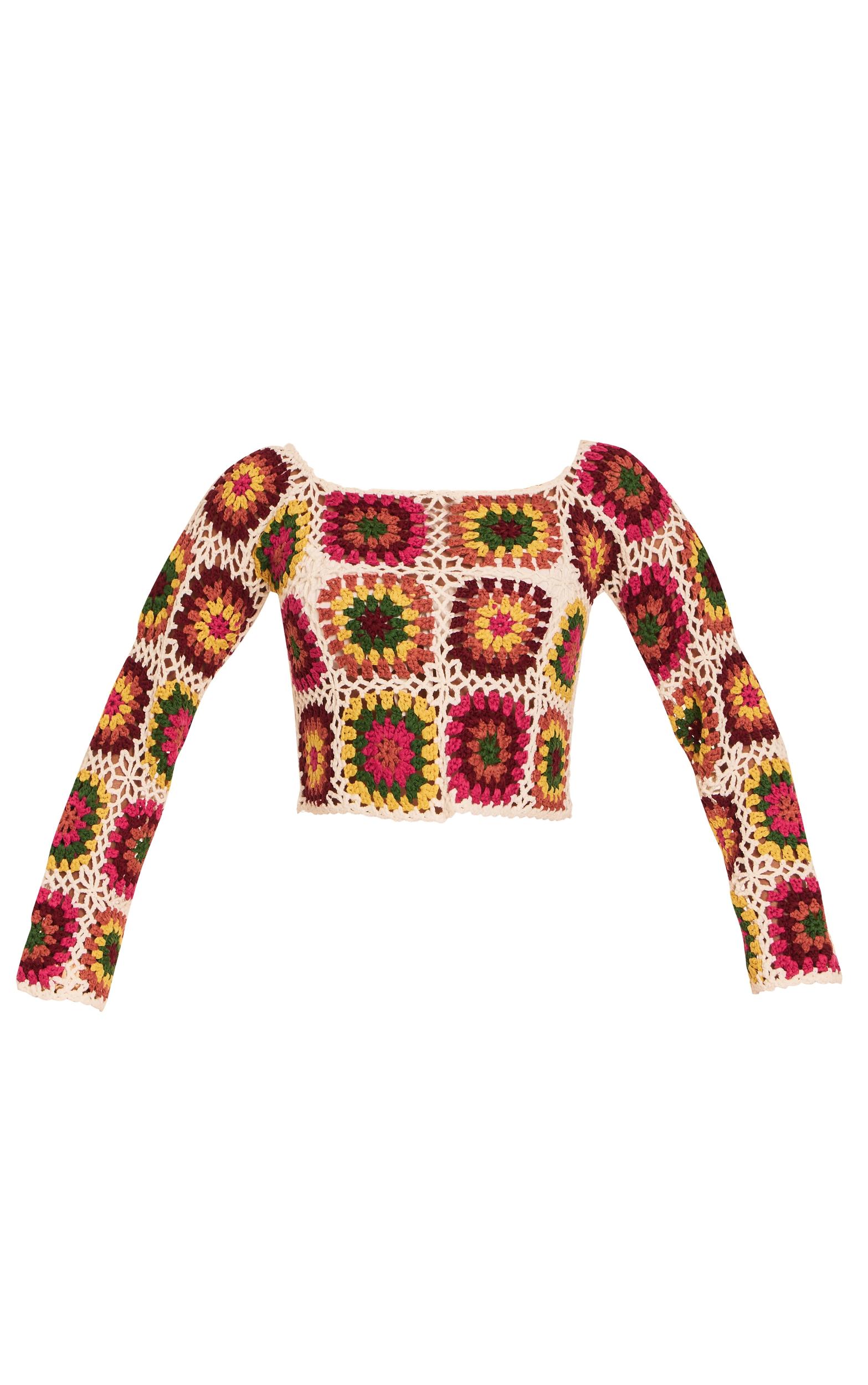 Petite Multi Crochet Knit Long Sleeve Top Product Image