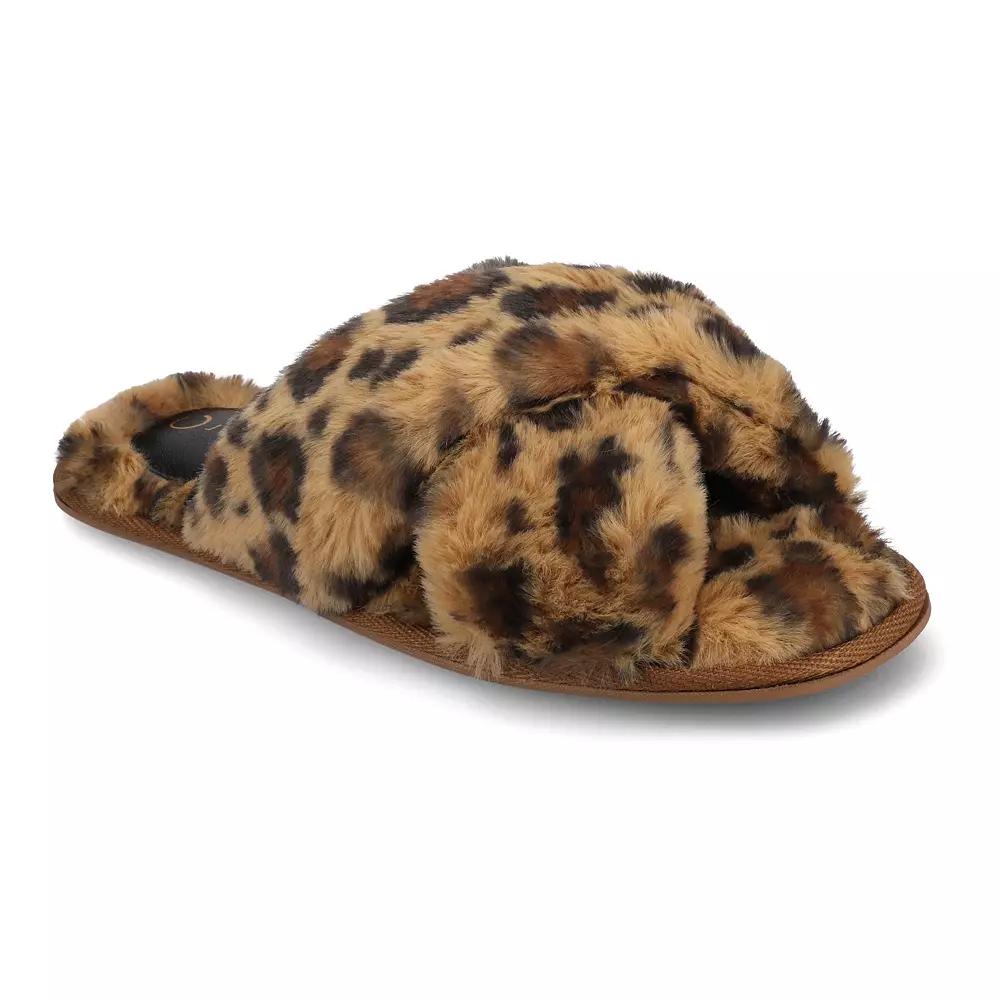 Journee Veedia Women's Crisscross Strap Cushioned Slippers, Size: XL (11/12), Leopard Product Image