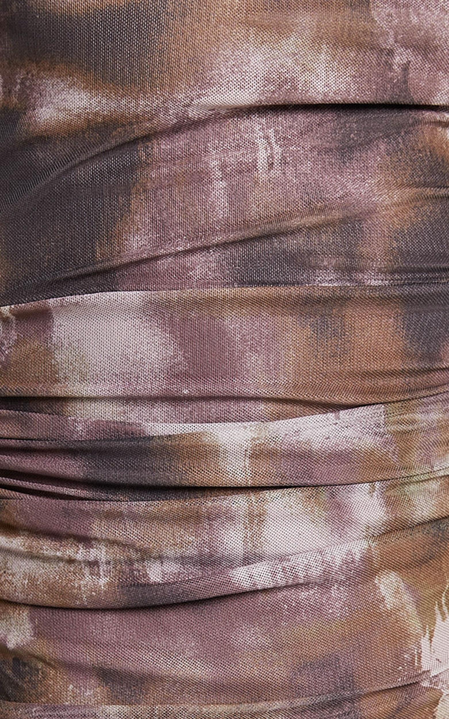 Amira Mini Dress - Ruched Mesh Dress in Rustic Haze Print Product Image