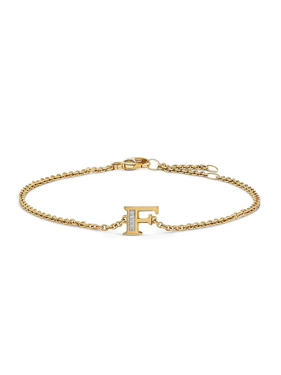 Womens Petite Pav Initial Chain Bracelet in 18K Yellow Gold Product Image