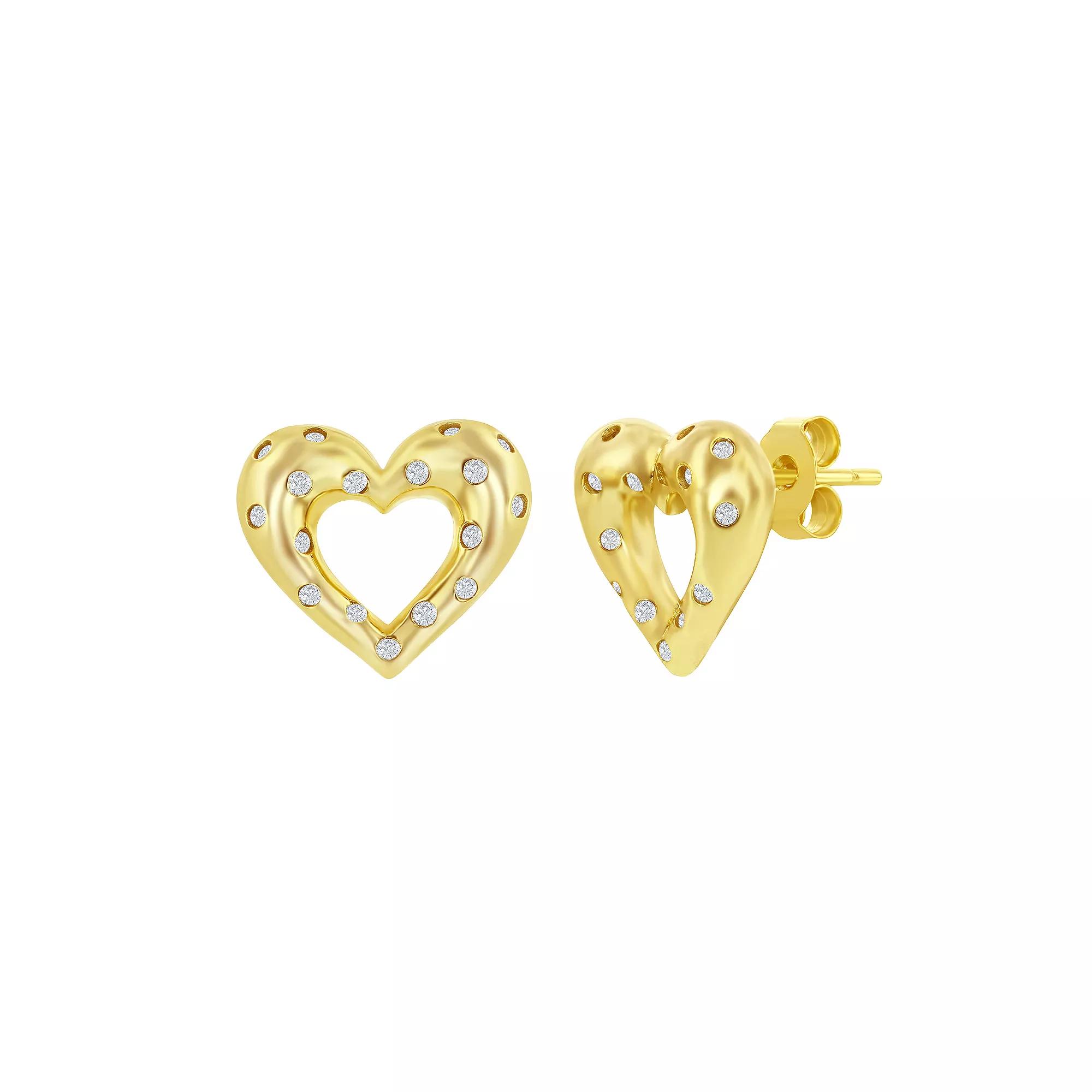 Argento Bella Sterling Silver Cubic Zirconia Heart Earrings, Women's, Gold Tone Product Image