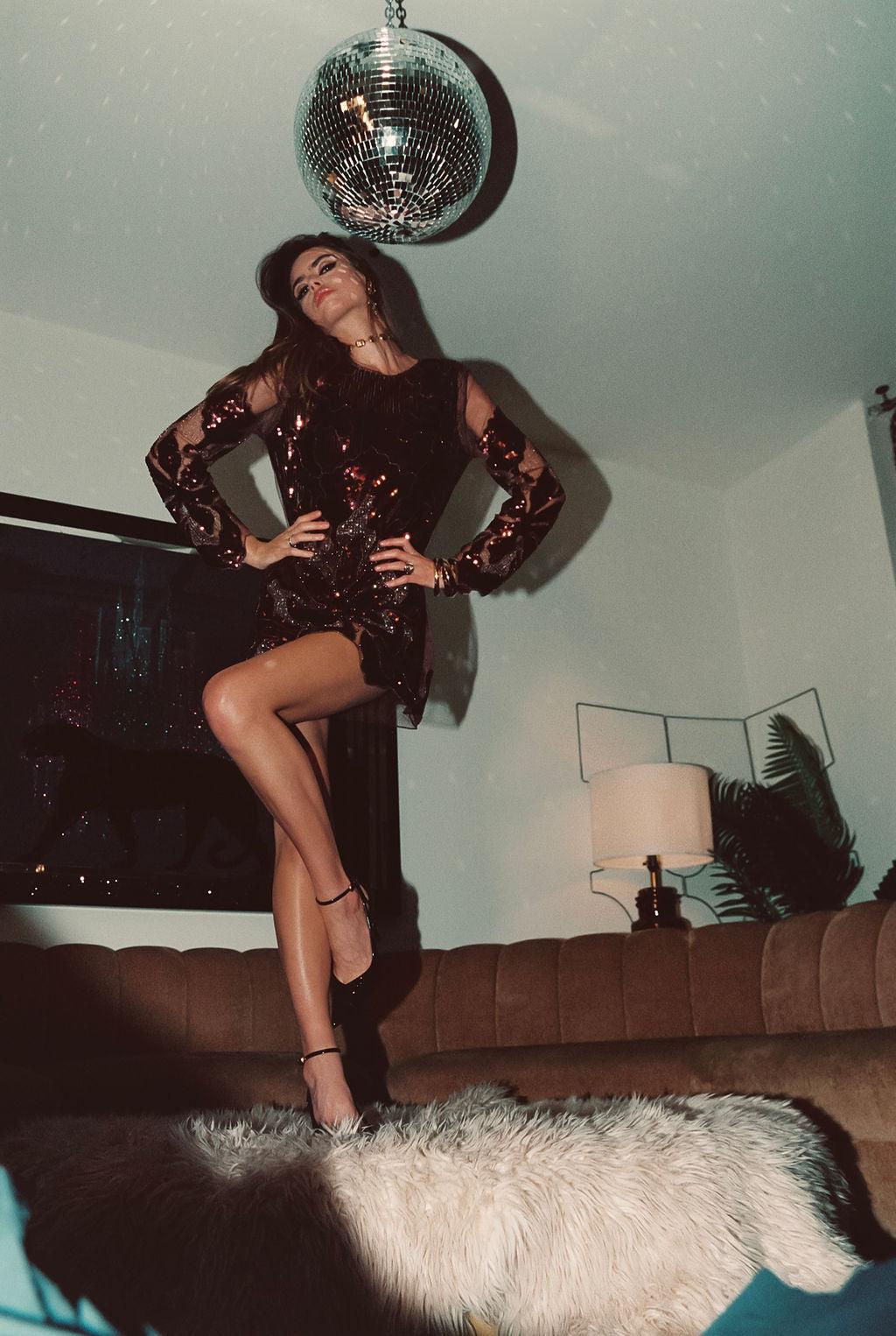 Amber Nights Cinnamon Beaded Mini Dress Product Image