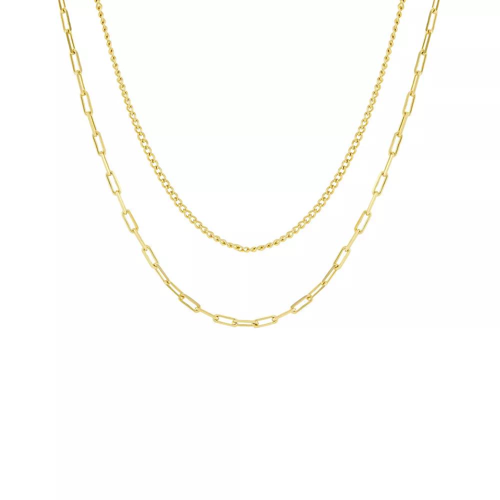 PRIMROSE 14k Gold Flash Plated Mini Curb Chain & Paperclip Chain Necklace Set, Women's, Size: 18", Gold Tone Product Image