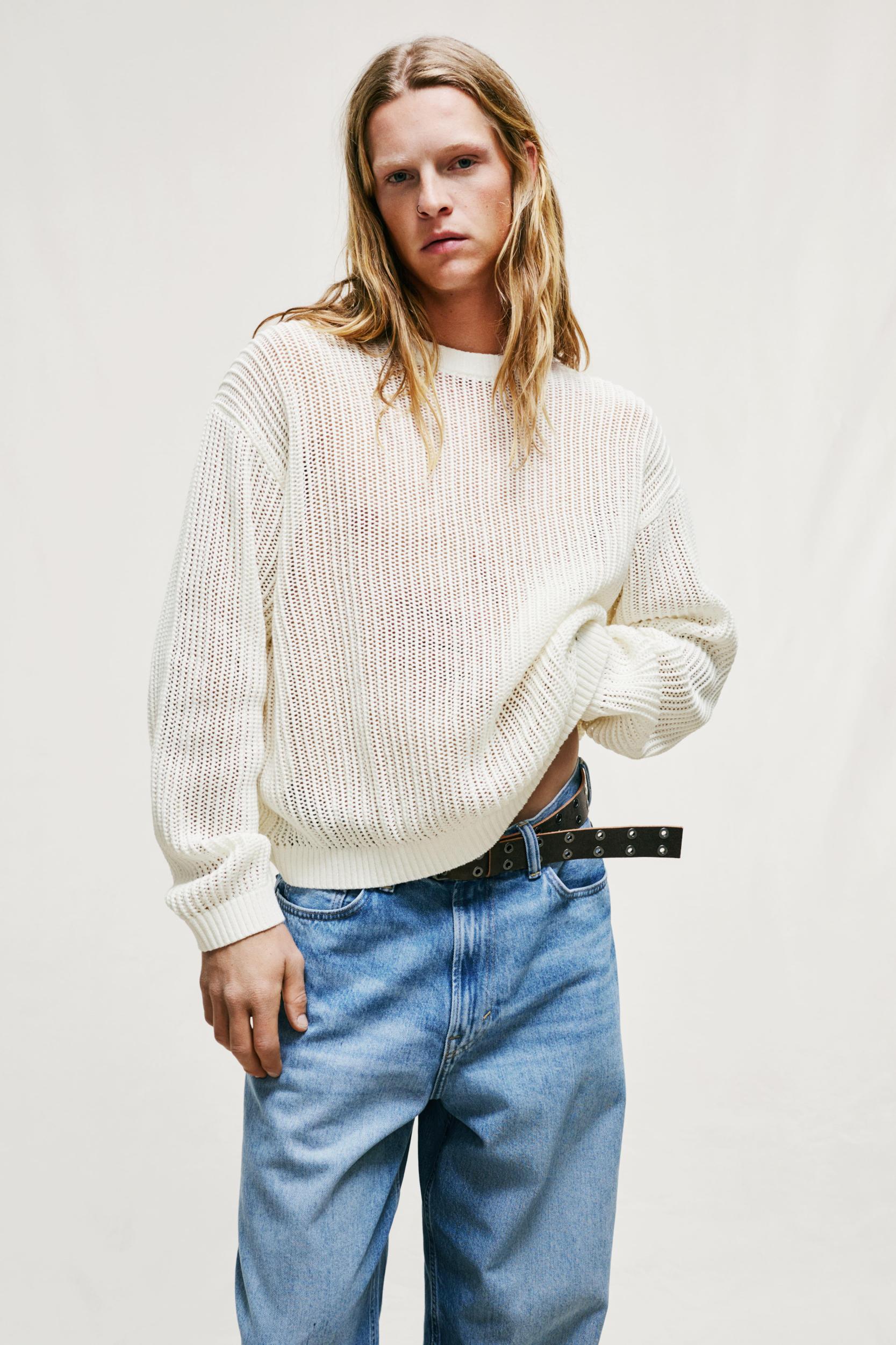 Loose-Fit Hole-Knit Sweater Product Image