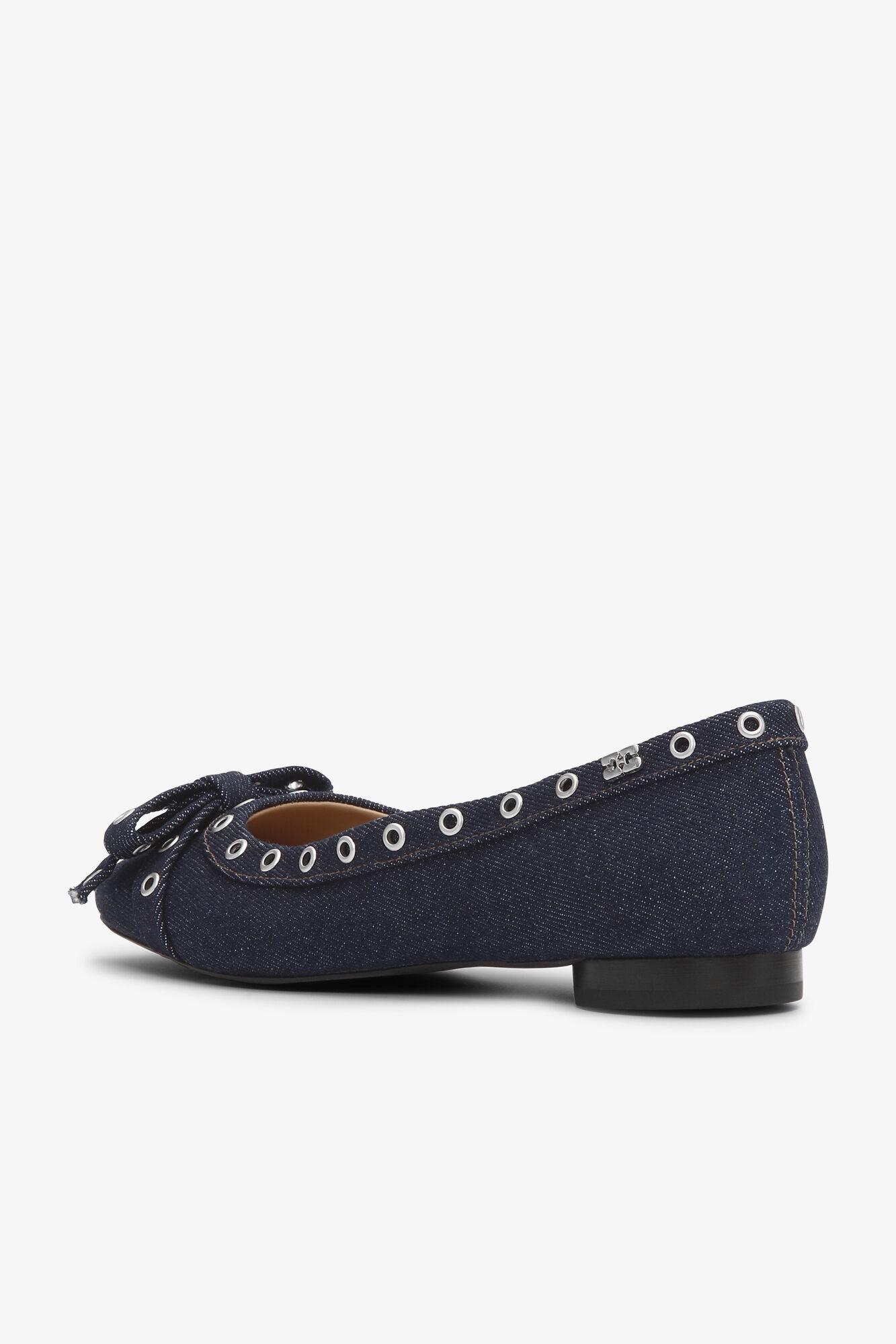 Denim Eyelet Bow Ballerinas Product Image