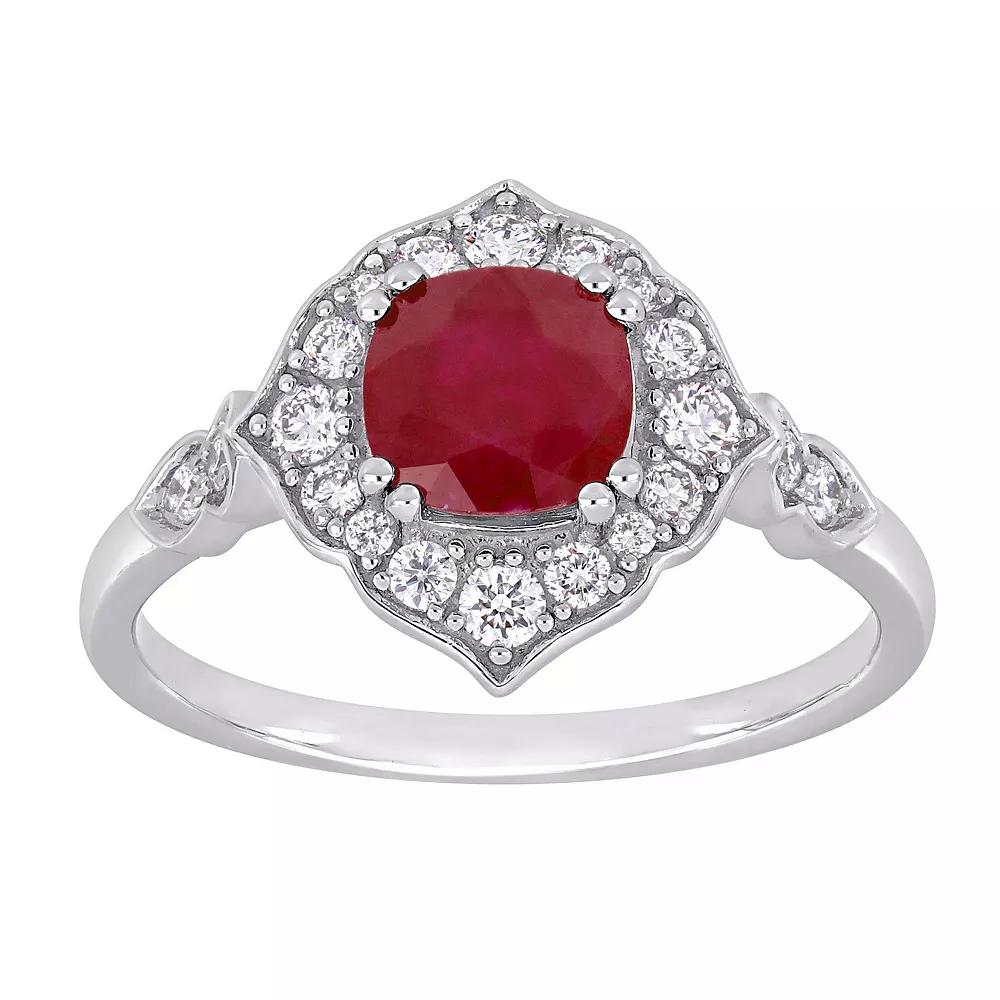 Stella Grace 14k White Gold Ruby & 1/3 Carat T.W. Diamond Halo Ring, Women's,  Product Image
