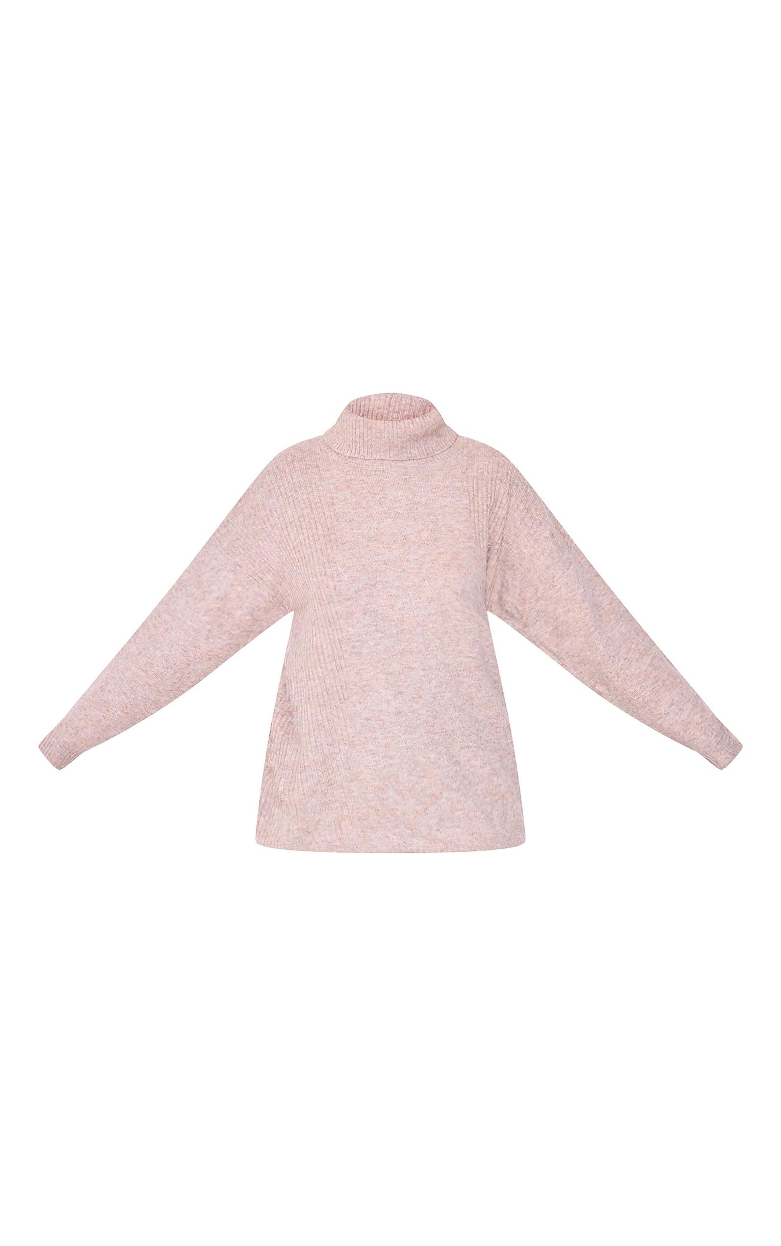 Plus Oatmeal Knitted Slouchy Roll Neck Sweater Product Image