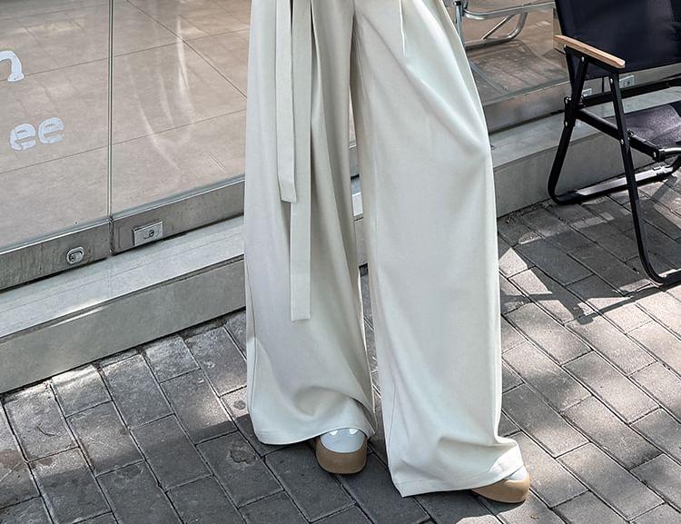 High Waist Plain Wide Leg Suit Pants Product Image