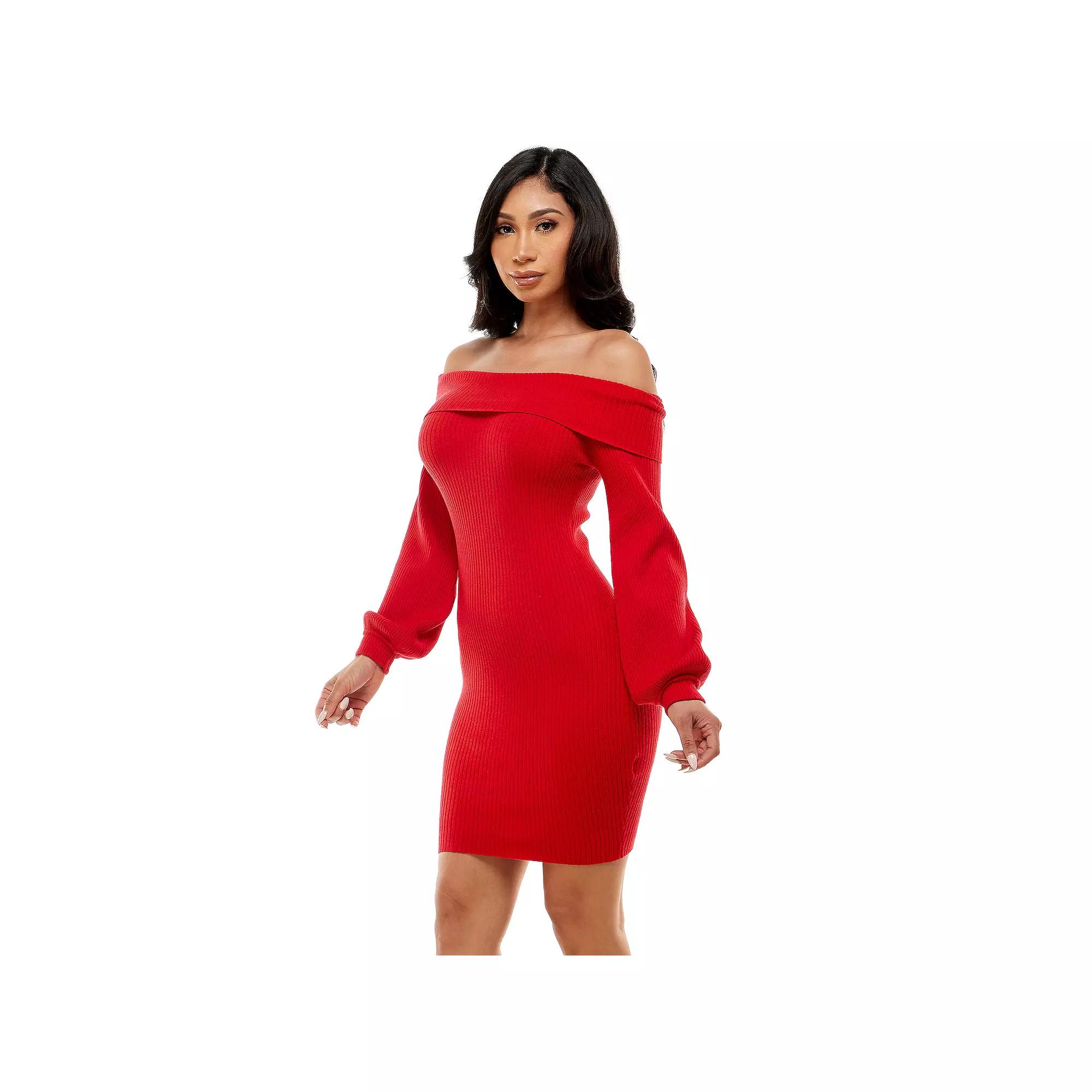Women's bebe Overlay Balloon Sleeve Mini Sweater Dress, Size: XL, Red Product Image