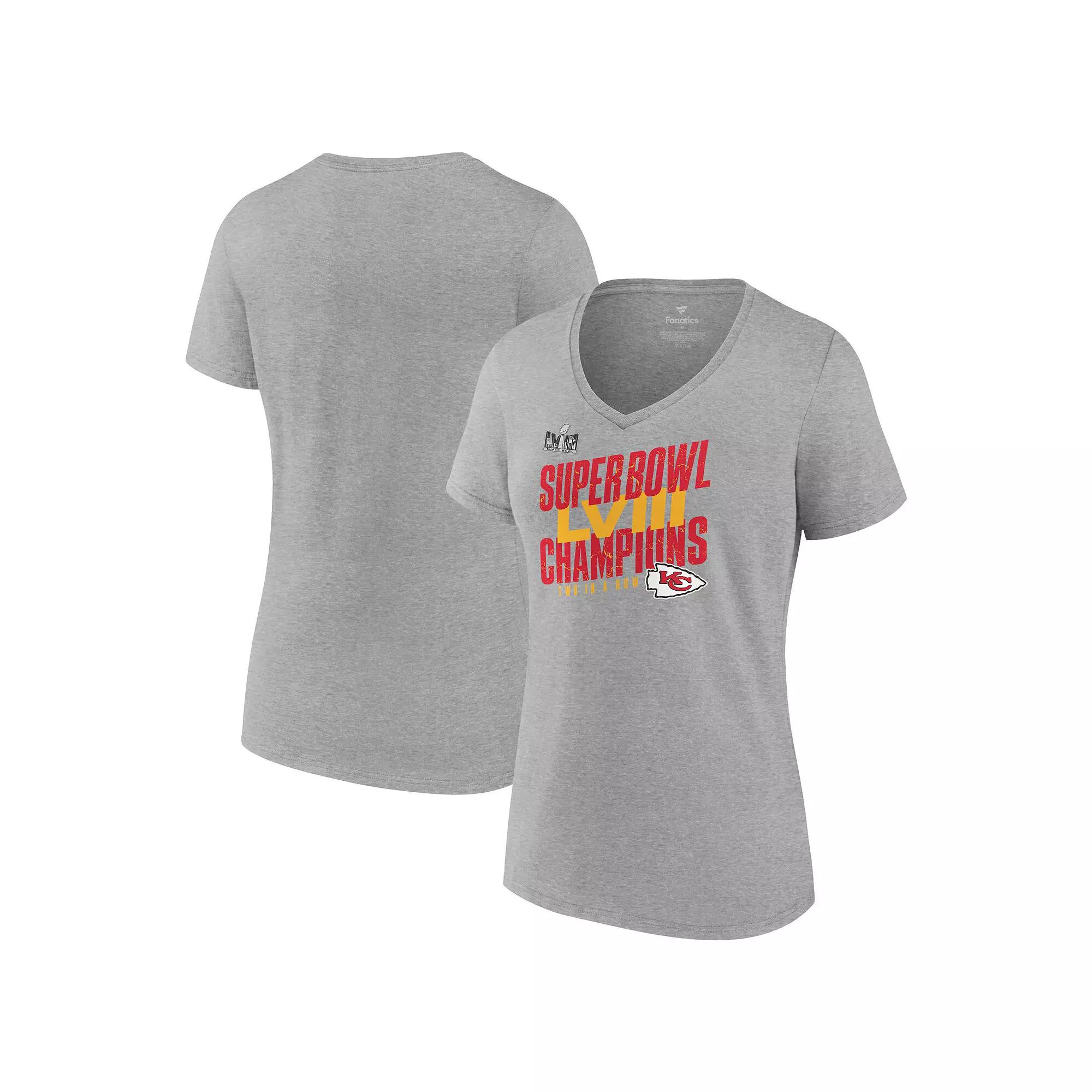 Women's Fanatics Branded  Heather Gray Kansas City Chiefs Super Bowl LVIII Champions Iconic Victory V-Neck T-Shirt, Size: Medium, Grey Product Image