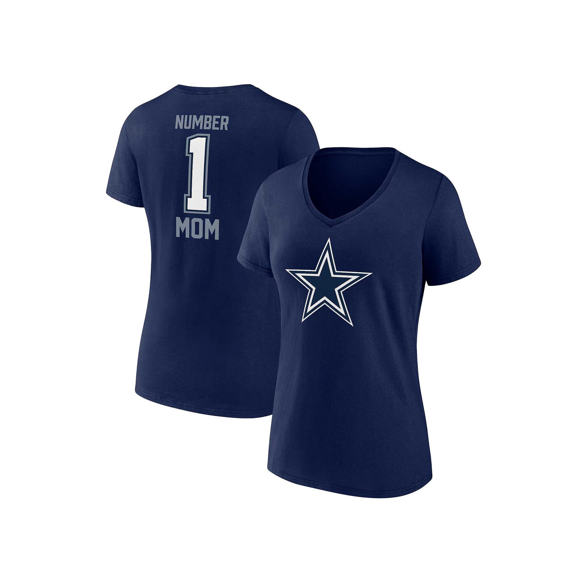 Women's Fanatics Navy Dallas Cowboys Plus Size Mother's Day #1 Mom V-Neck T-Shirt, Size: 4XL, Blue Product Image