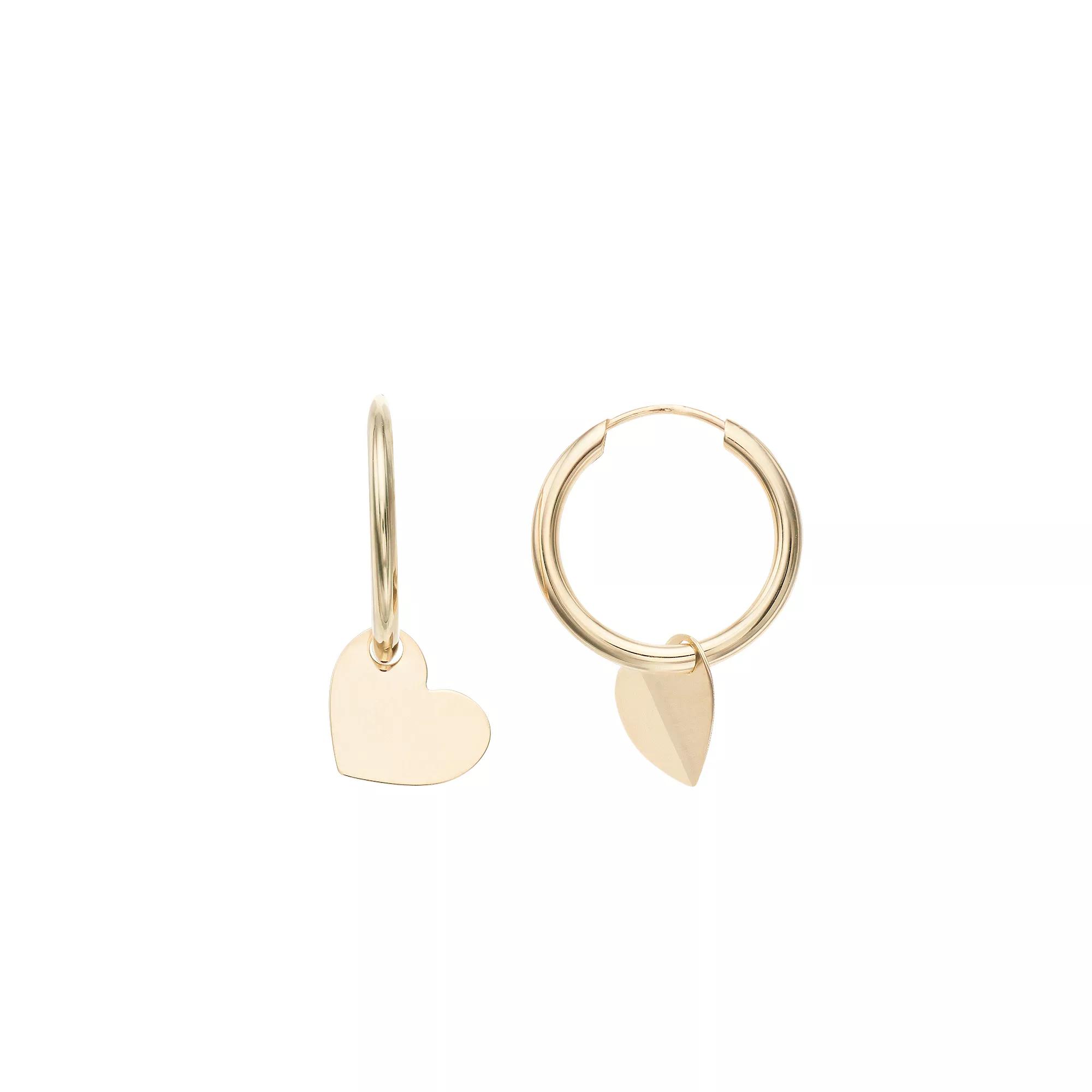 14k Gold Endless Hoop Heart Earrings, Women's Product Image