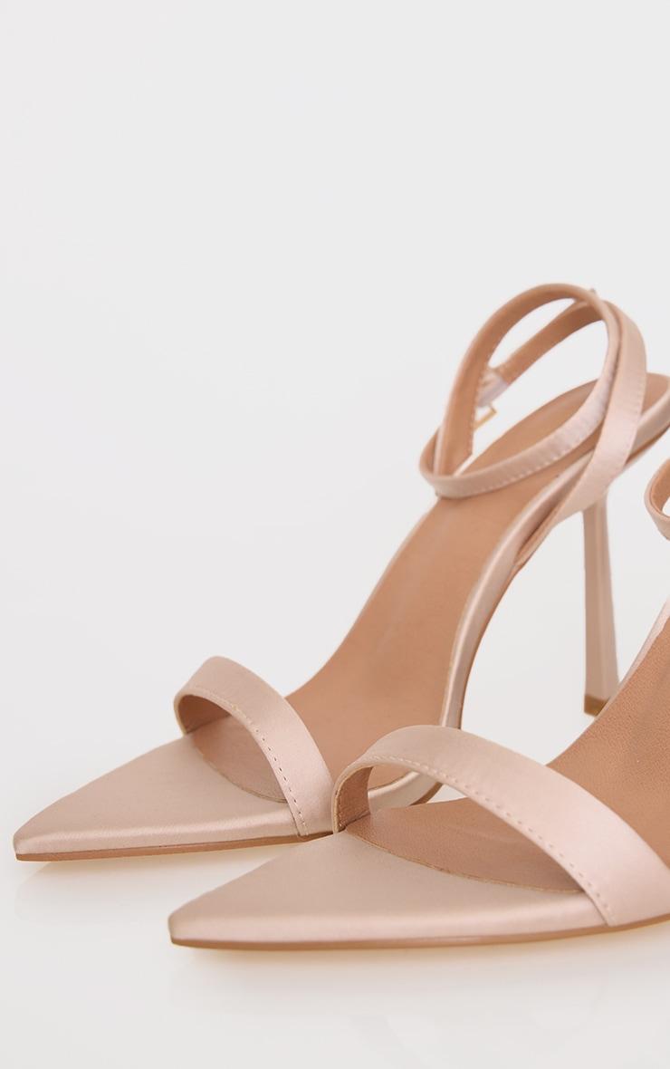 Nude Satin Point Toe Strappy Barely There High Heeled Sandals Product Image