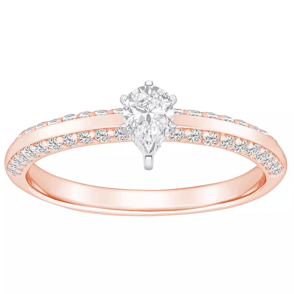 Alyson Layne 14k Gold 3/5 Carat T.W. Diamond Pear Shape Pave & Polished Band Engagement Ring, Womens 14k Two Tone Gold Product Image