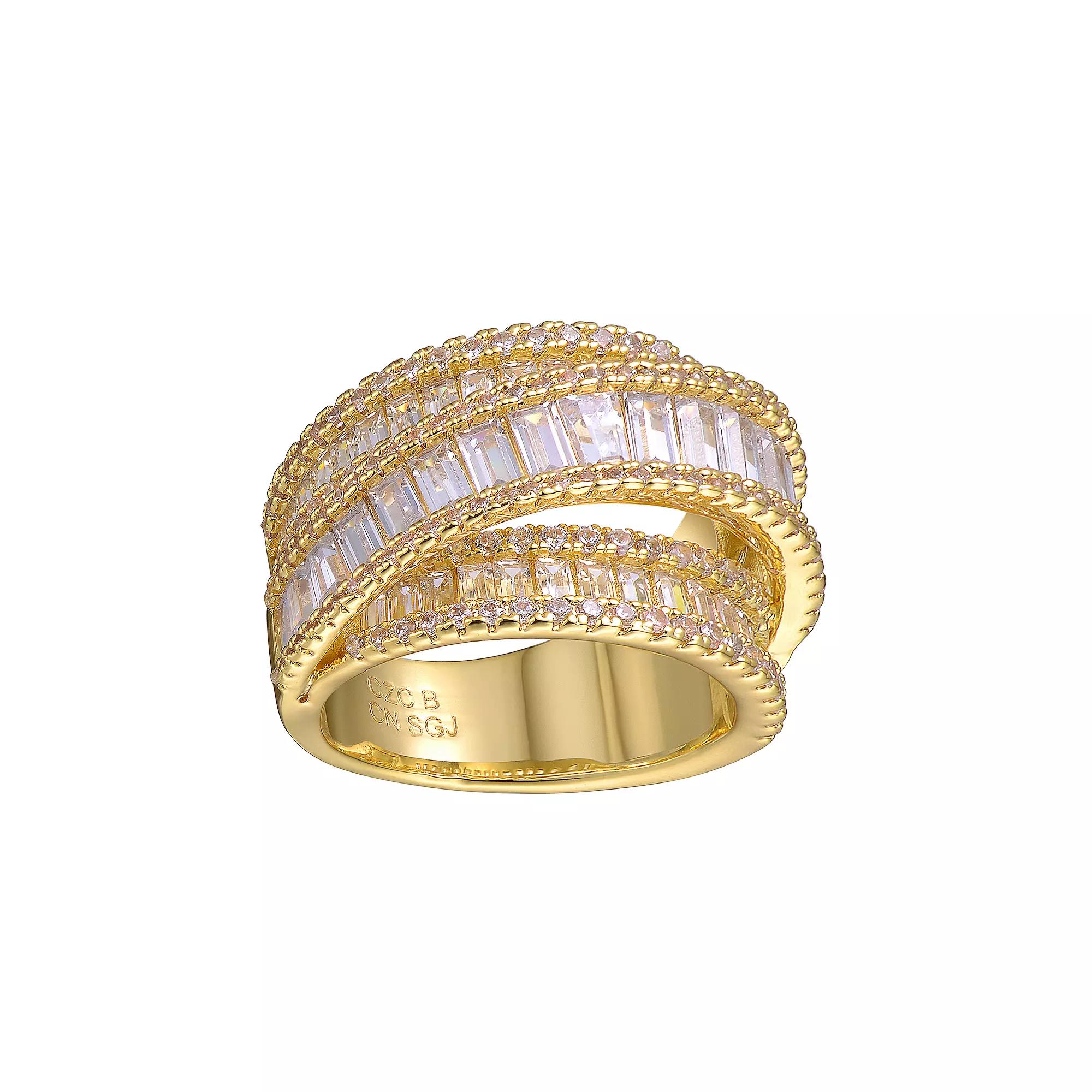 Cubic Zirconia Crossover Channel Ring, Womens Gold Tone Product Image