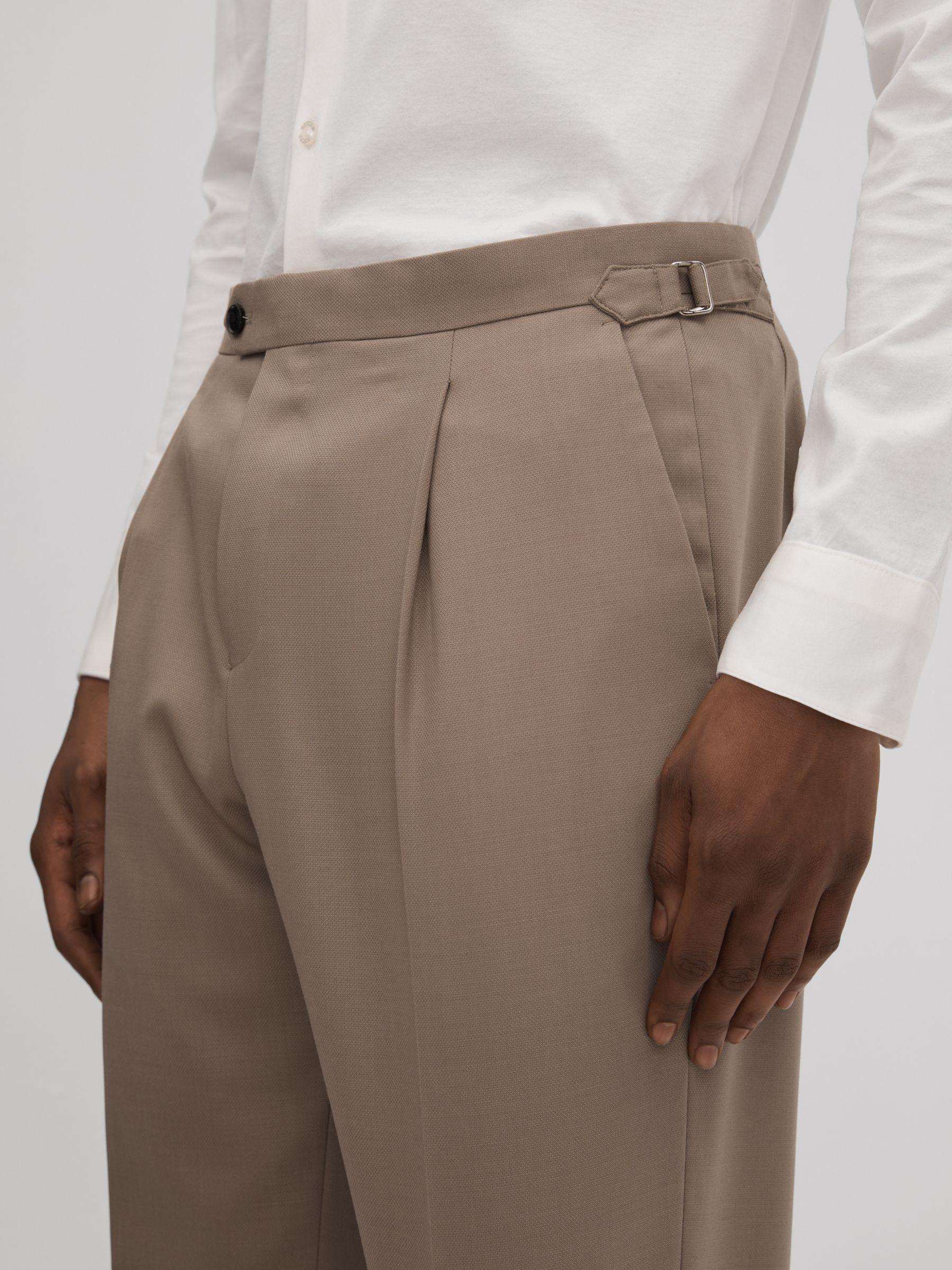 Slim Fit Wool Blend Trousers with Turn-Ups in Taupe Product Image