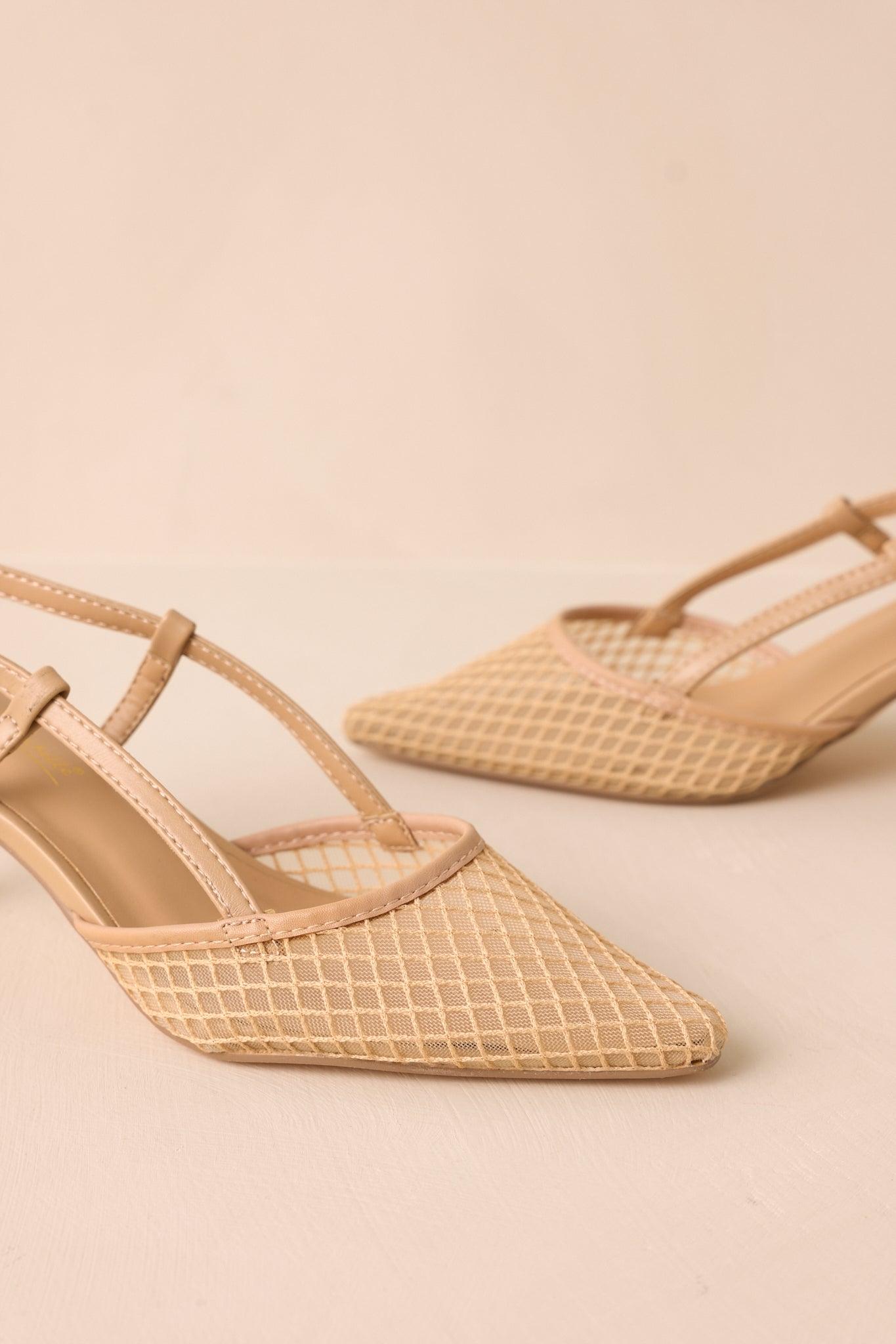 Willow’s Secret Beige Mesh Slingback Kitten Heels Product Image