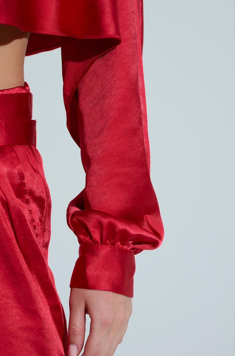 FEELIN' THE LOVE SATIN MOCK NECK BLOUSE IN RED Product Image