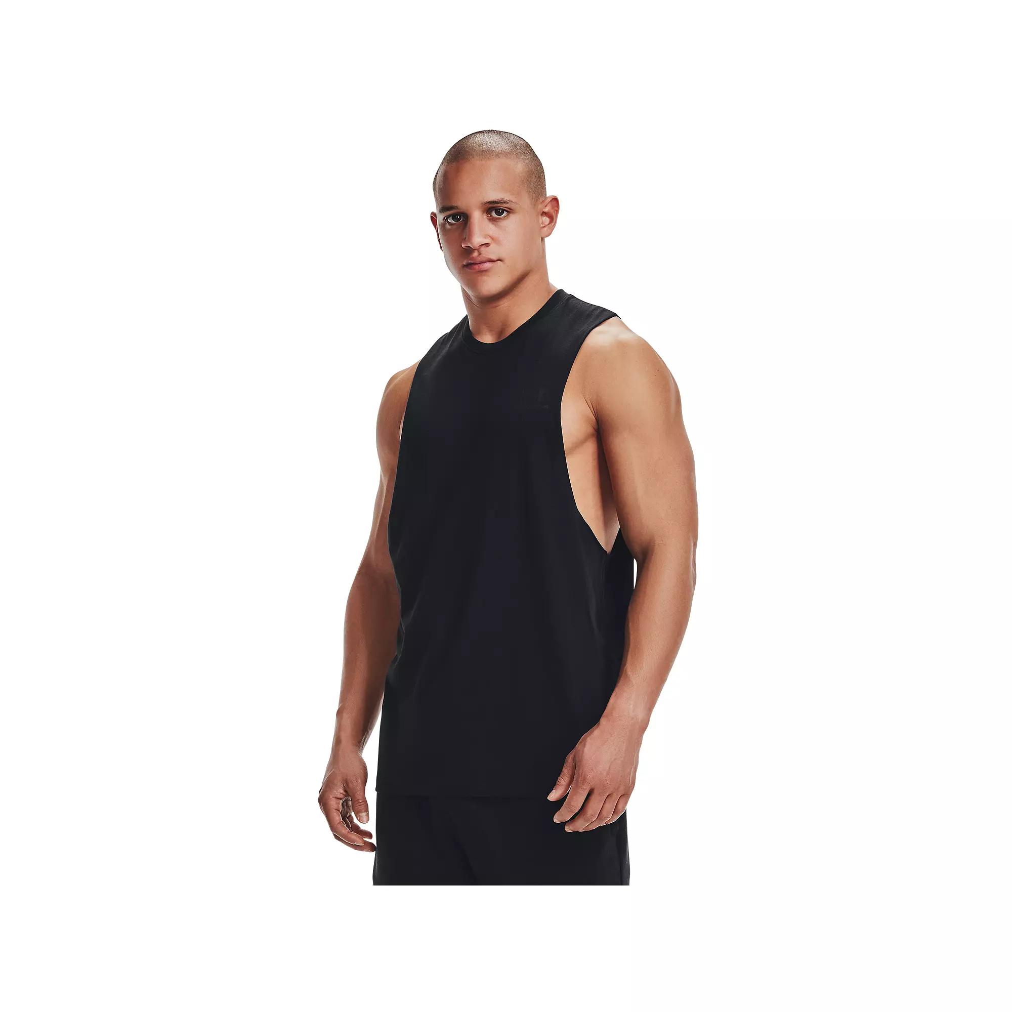 Men's Under Armour Left Chest Cut-Off Tank, Size: Medium, Black Product Image