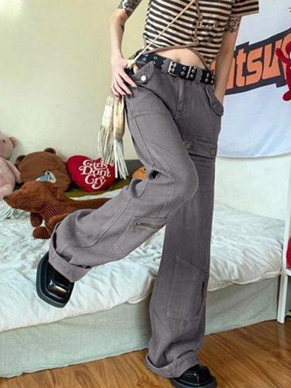 Green Wash Ankle Flare Cargo Jeans Product Image