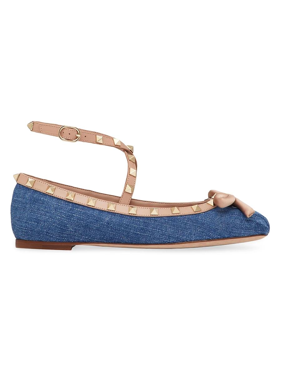 Womens Rockstud Denim Ballerina Flats Product Image