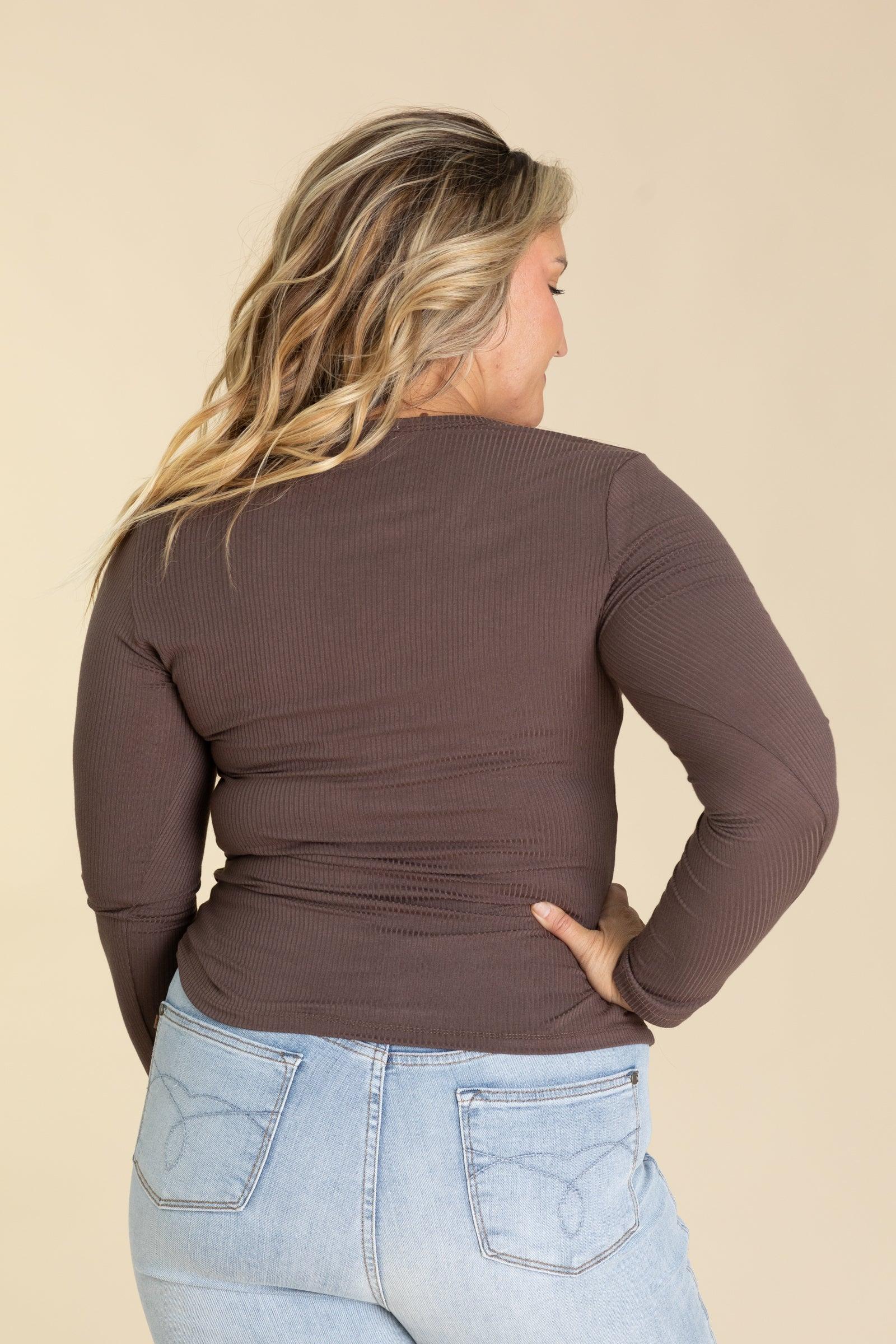 Ribbed V-Neck Knit Top With Buttons Product Image