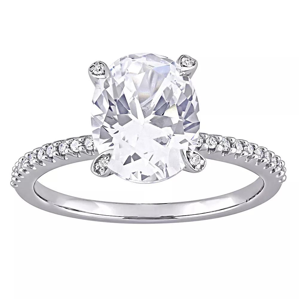 Stella Grace 10K White Gold Lab Created White Sapphire & 1/10 Carat T.W. Diamond Engagement Ring, Women's, Size: 6, 10k Whgold Product Image