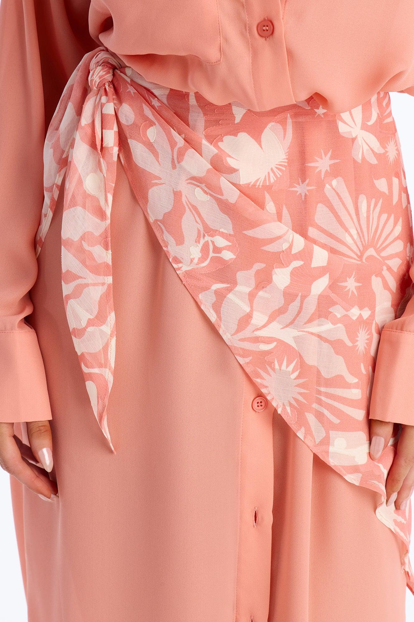 Kaylah Scarf Waist Shirt Maxi Dress - Peach/combo Female Product Image