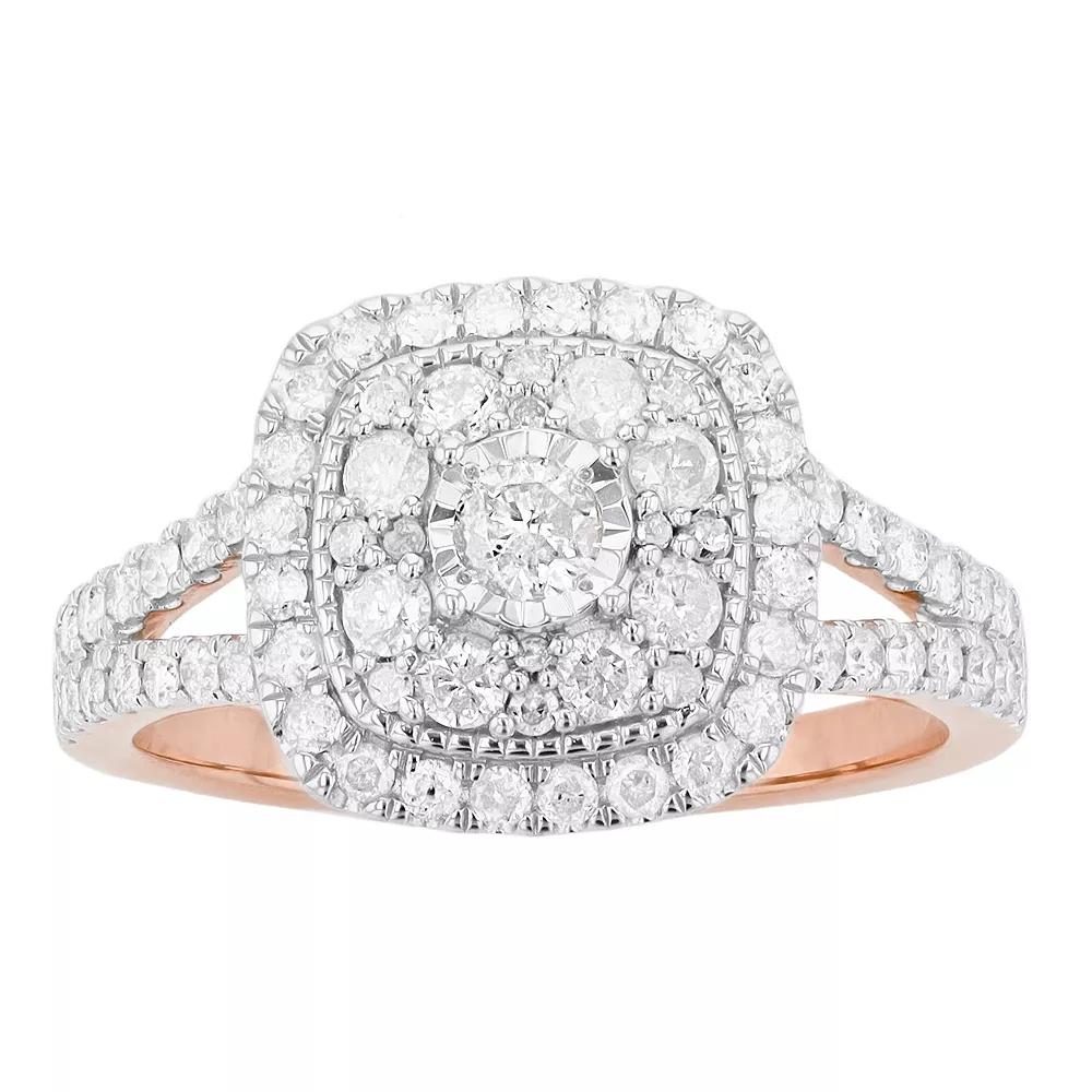 Sterling Silver 1 Carat T.W. Diamond Square Shape Halo Ring, Women's, Size: 7, Rose Gold Tone Product Image